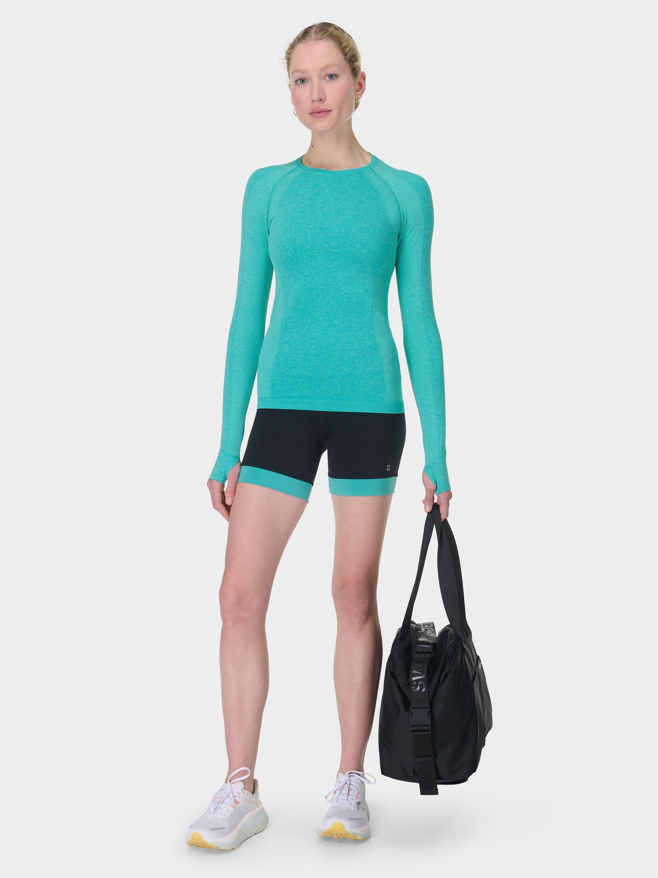 Product image 3 of 7, which shows Sweaty Betty Athlete Seamless Long Sleeve Gym Top, Seaspray Ripple Blue Marl, XXS