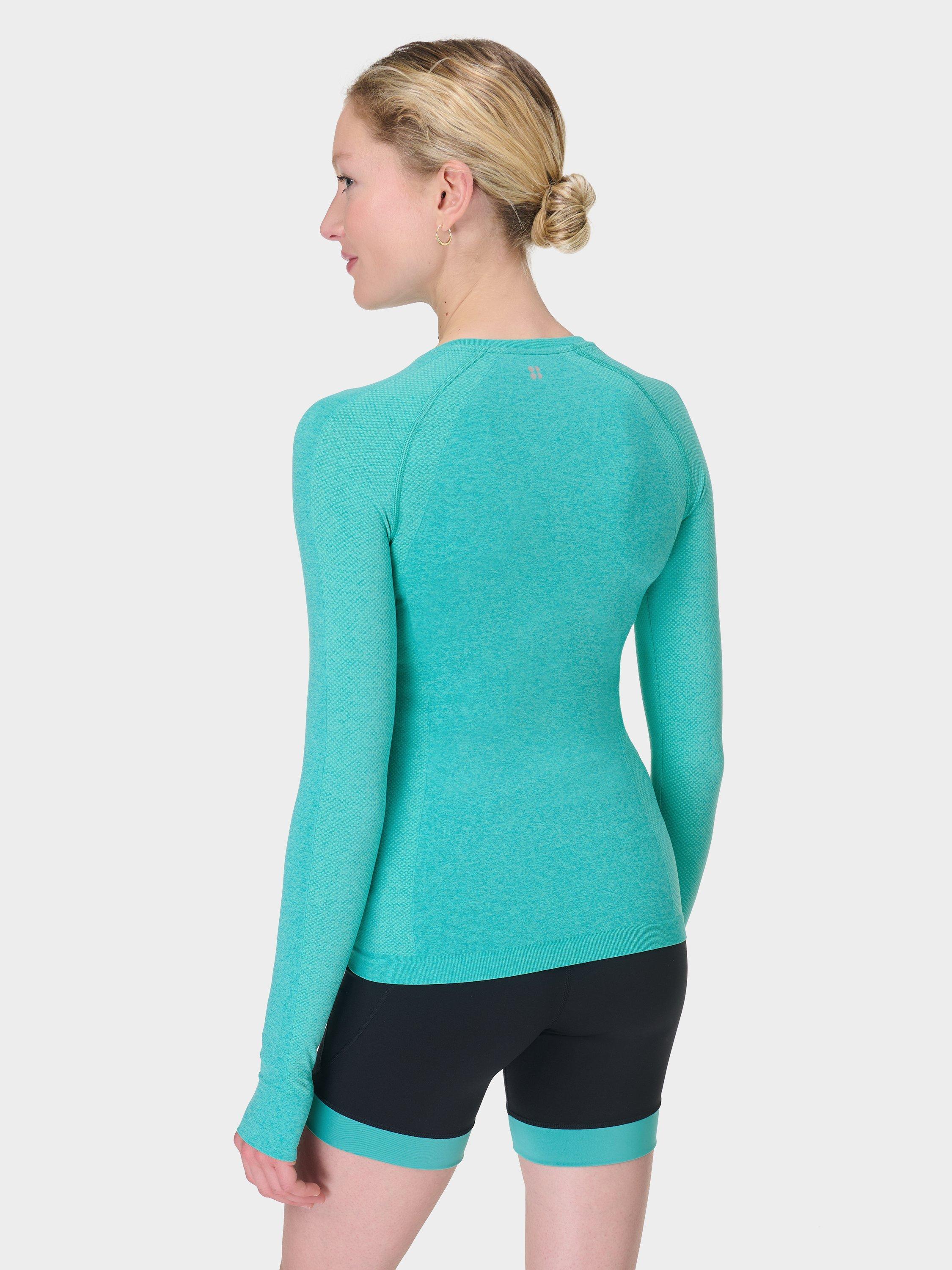 Product image 4 of 7, which shows Sweaty Betty Athlete Seamless Long Sleeve Gym Top, Seaspray Ripple Blue Marl, XXS