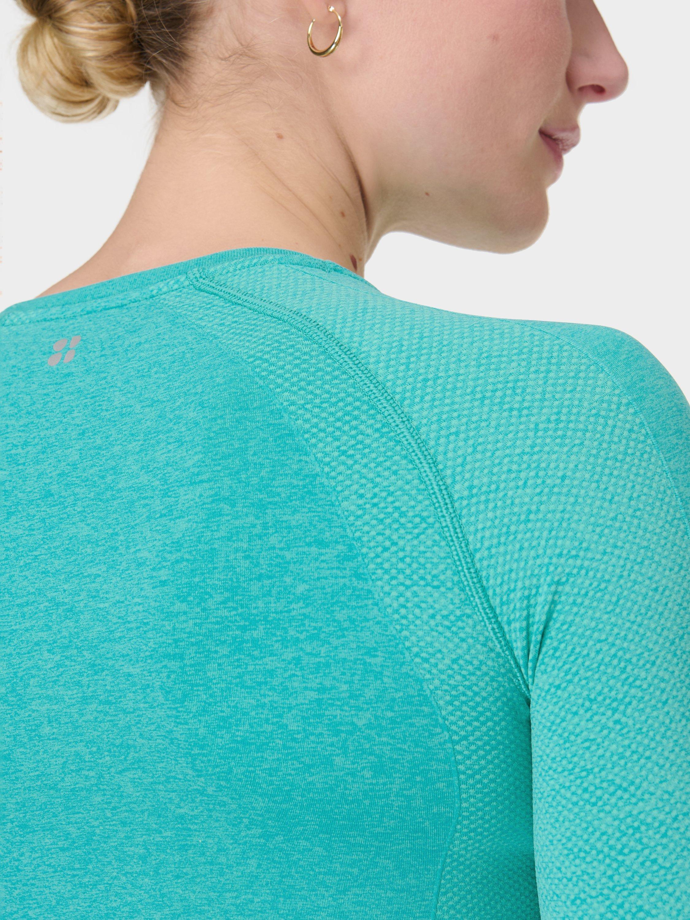 Product image 5 of 7, which shows Sweaty Betty Athlete Seamless Long Sleeve Gym Top, Seaspray Ripple Blue Marl, XXS