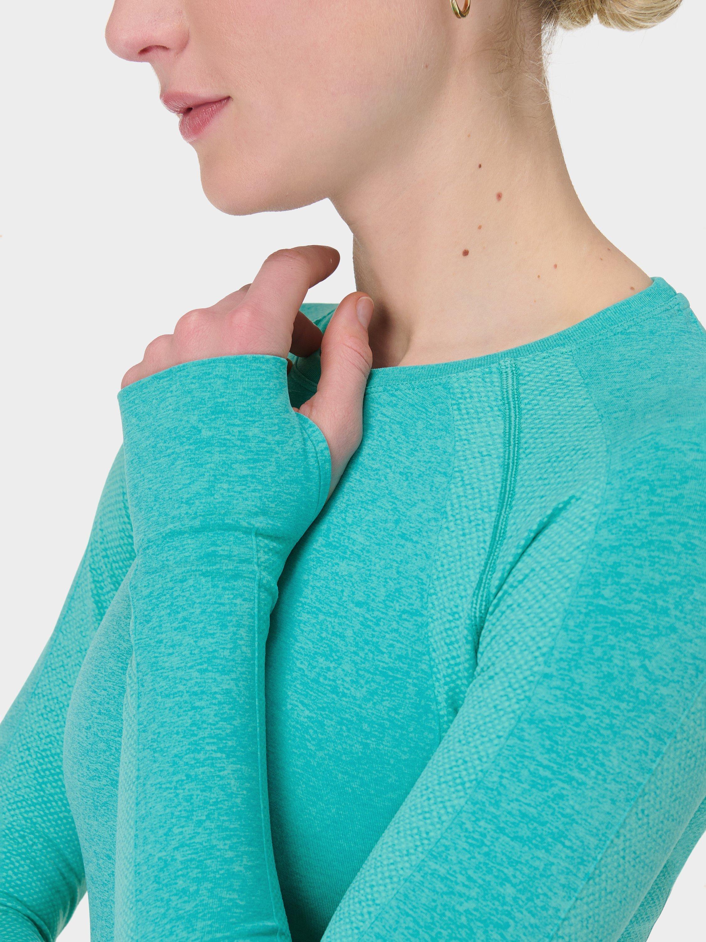 Product image 6 of 7, which shows Sweaty Betty Athlete Seamless Long Sleeve Gym Top, Seaspray Ripple Blue Marl, XXS