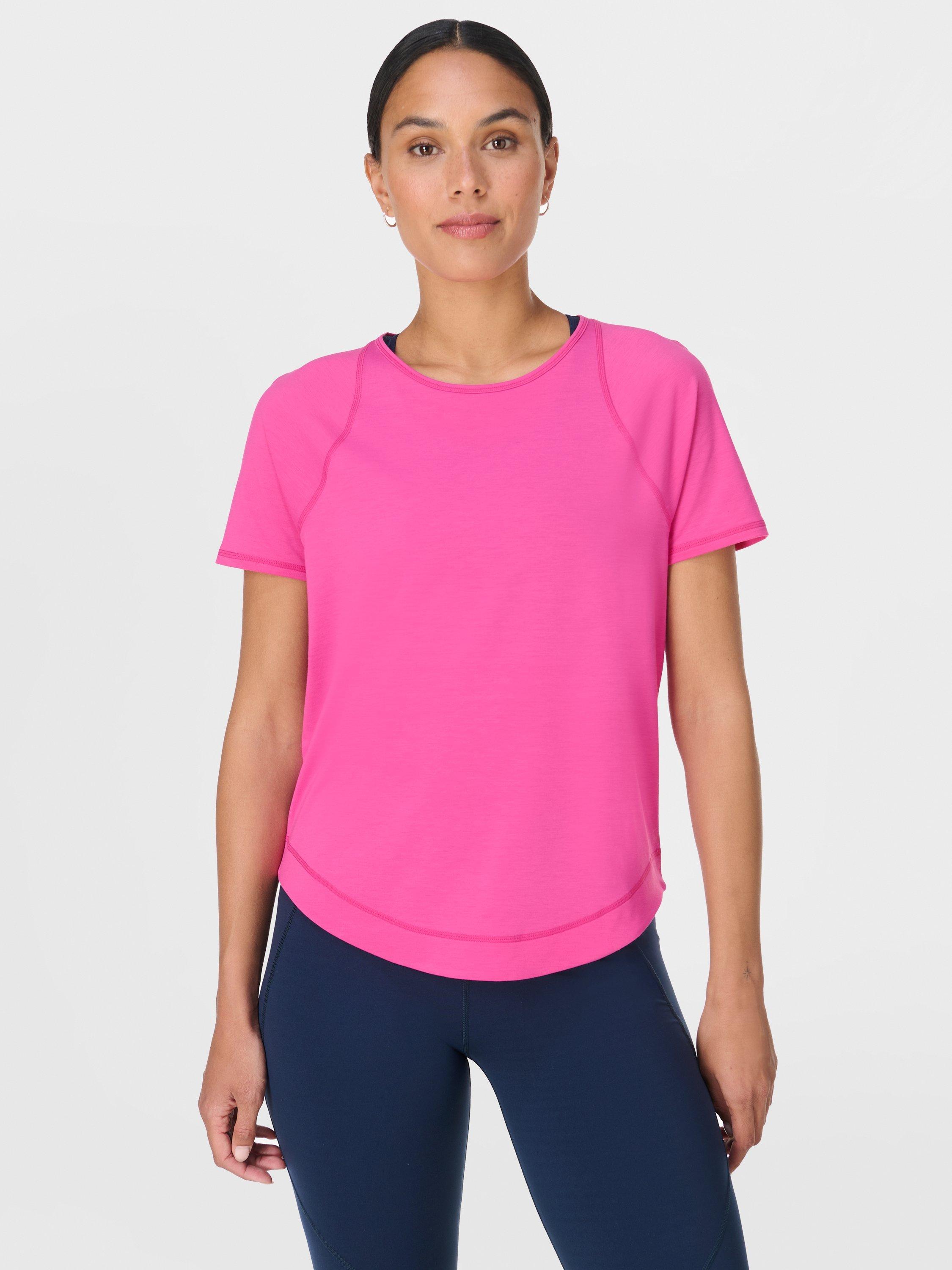 Product image 1 of 8, which shows Sweaty Betty Breathe Easy T-Shirt, Fuchsia Pink, S