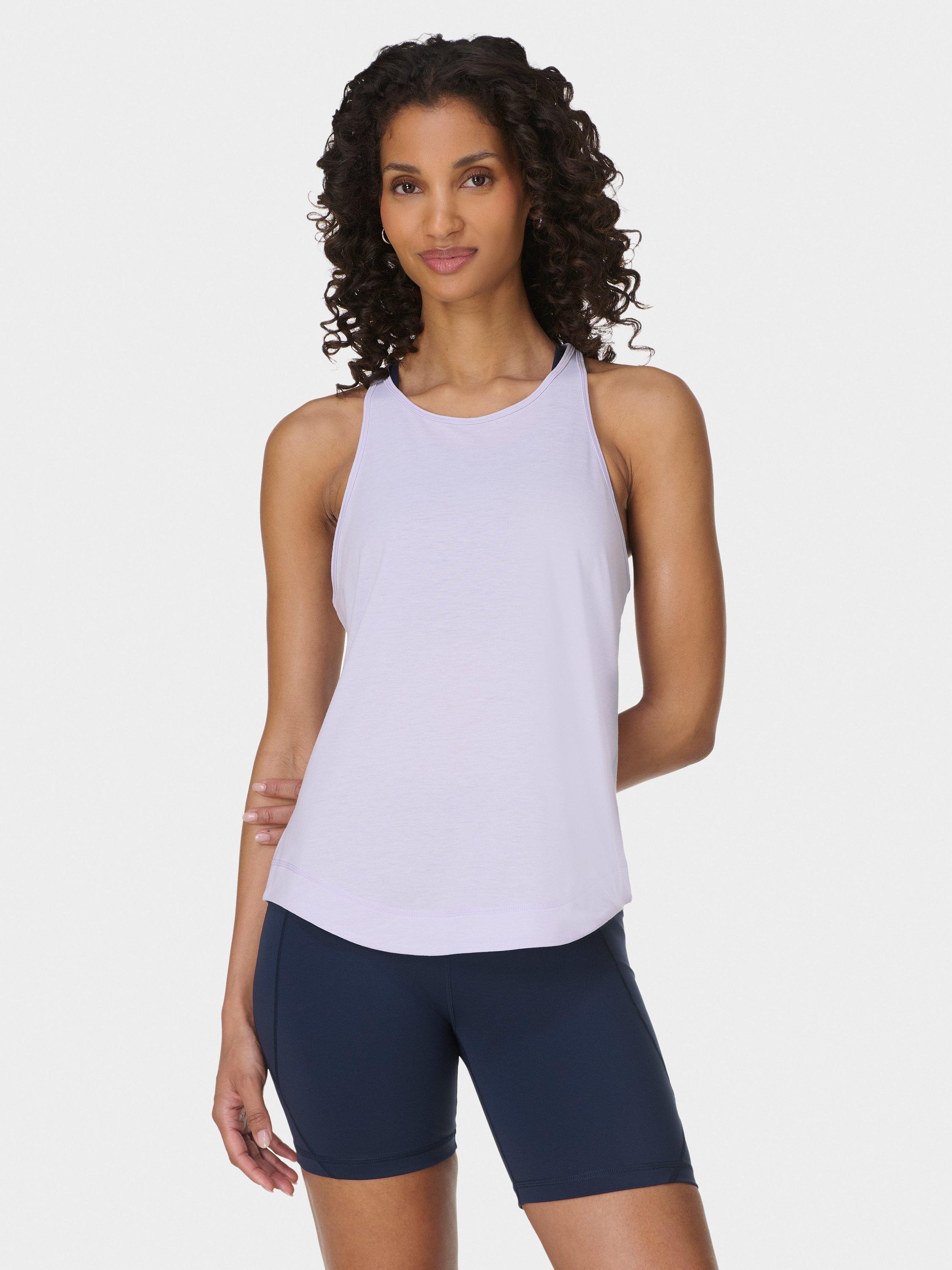Product image 1 of 7, which shows Sweaty Betty Breathe Easy Tank Top, Purple Heather, XS