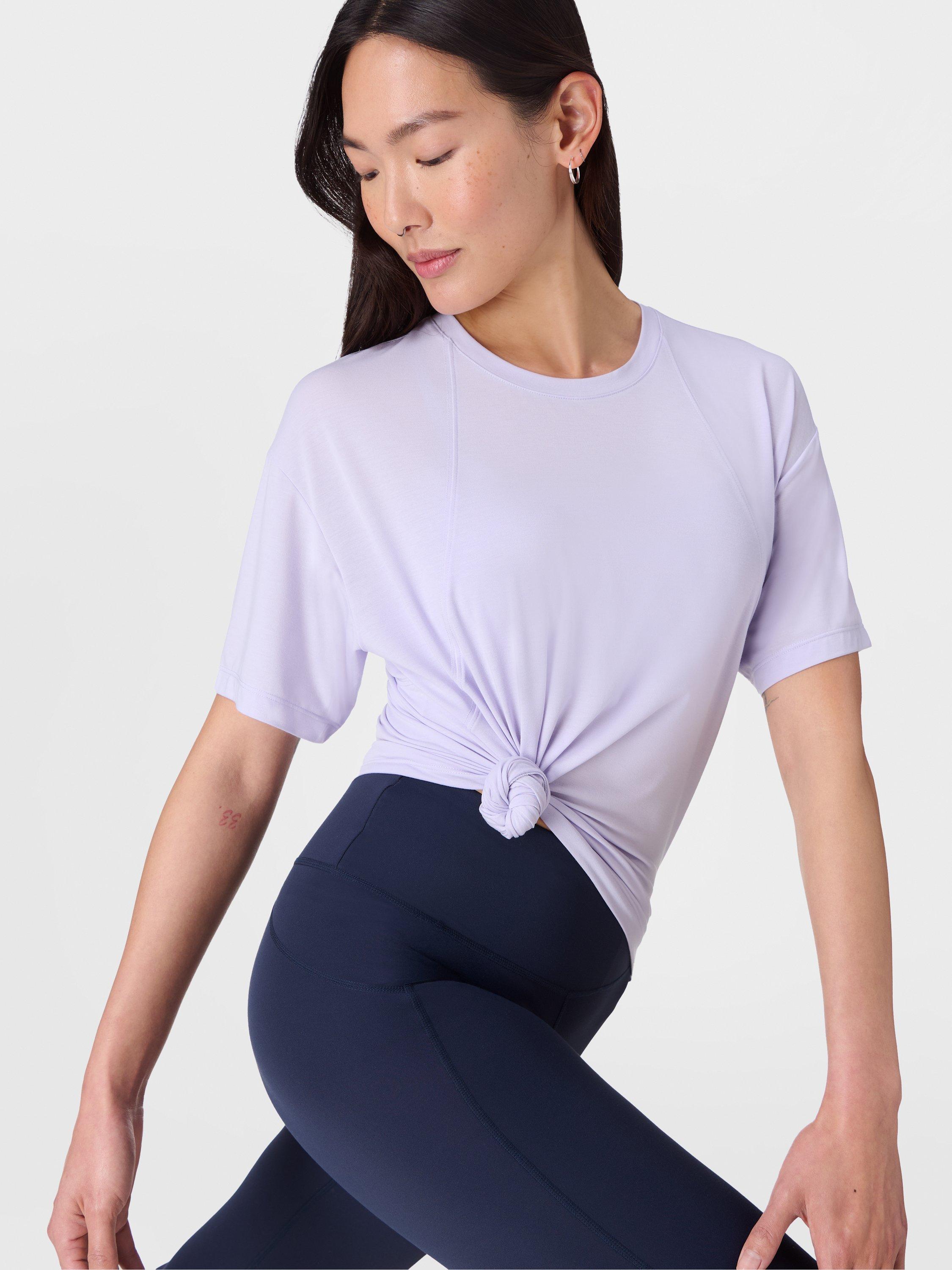 Product image 2 of 7, which shows Sweaty Betty Soft Flow Studio T-Shirt, Heather Purple, L