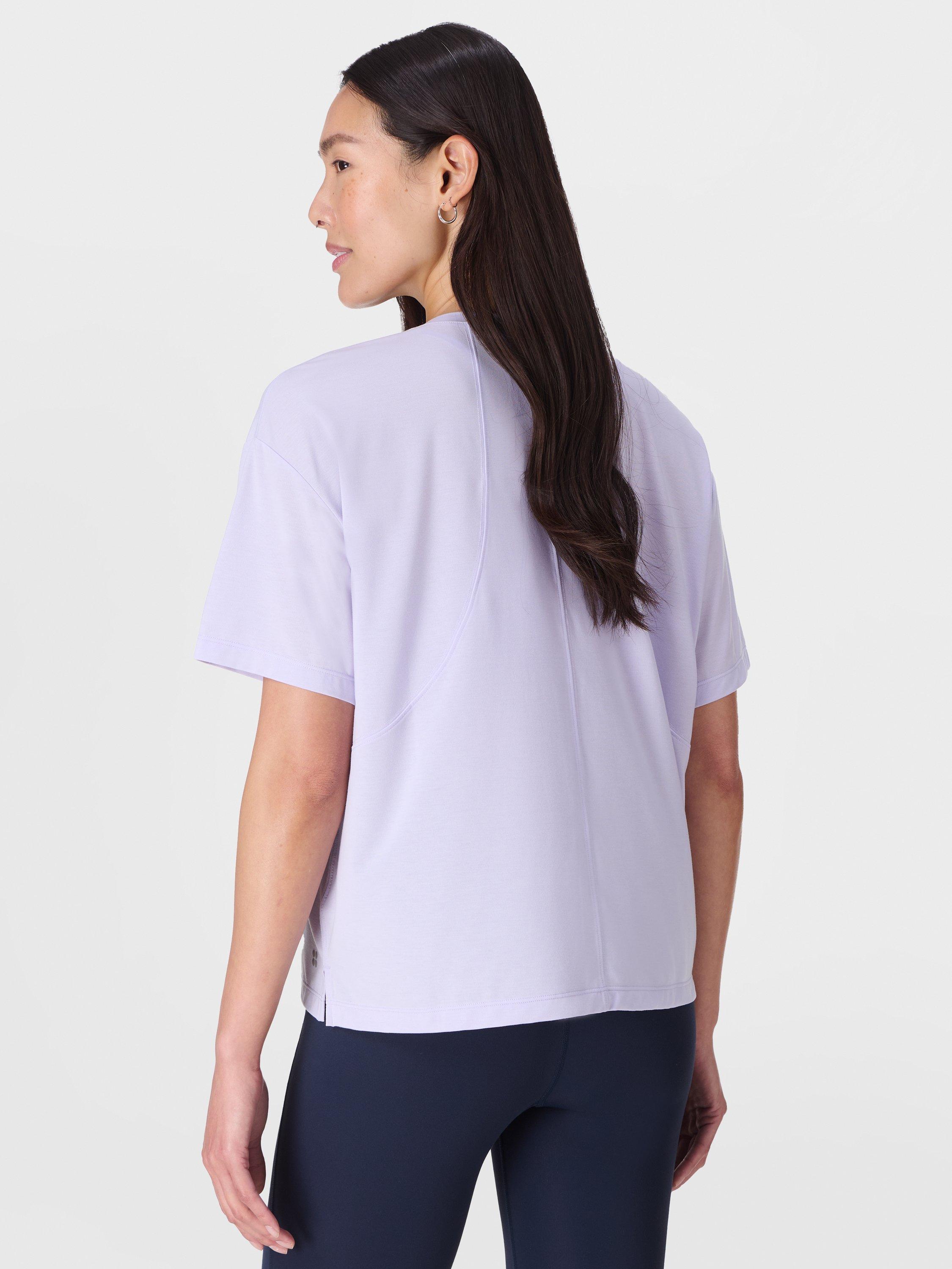 Product image 3 of 7, which shows Sweaty Betty Soft Flow Studio T-Shirt, Heather Purple, L