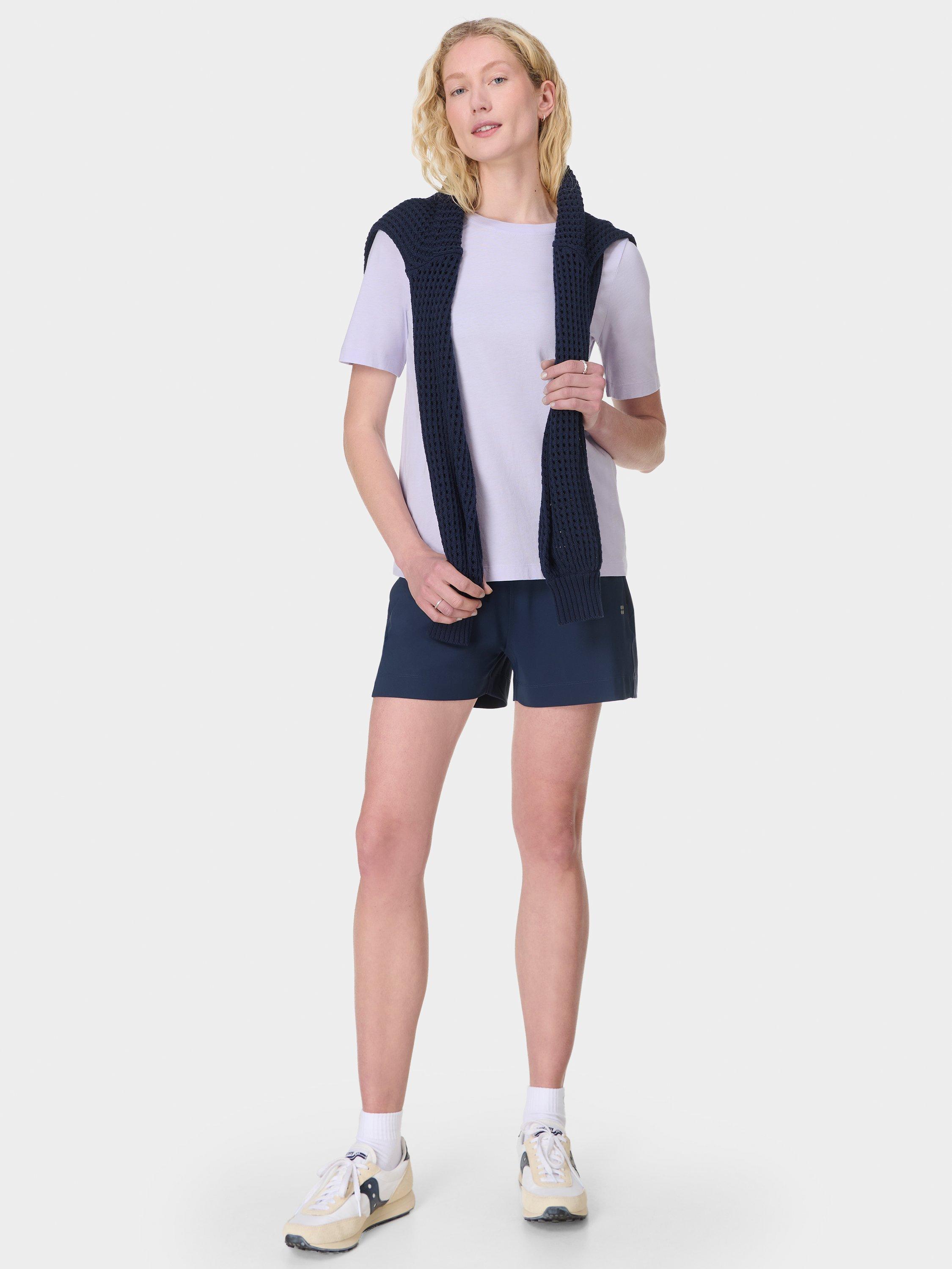Product image 3 of 7, which shows Sweaty Betty Essential Organic Cotton Rich T-Shirt, Heather Purple, XXS