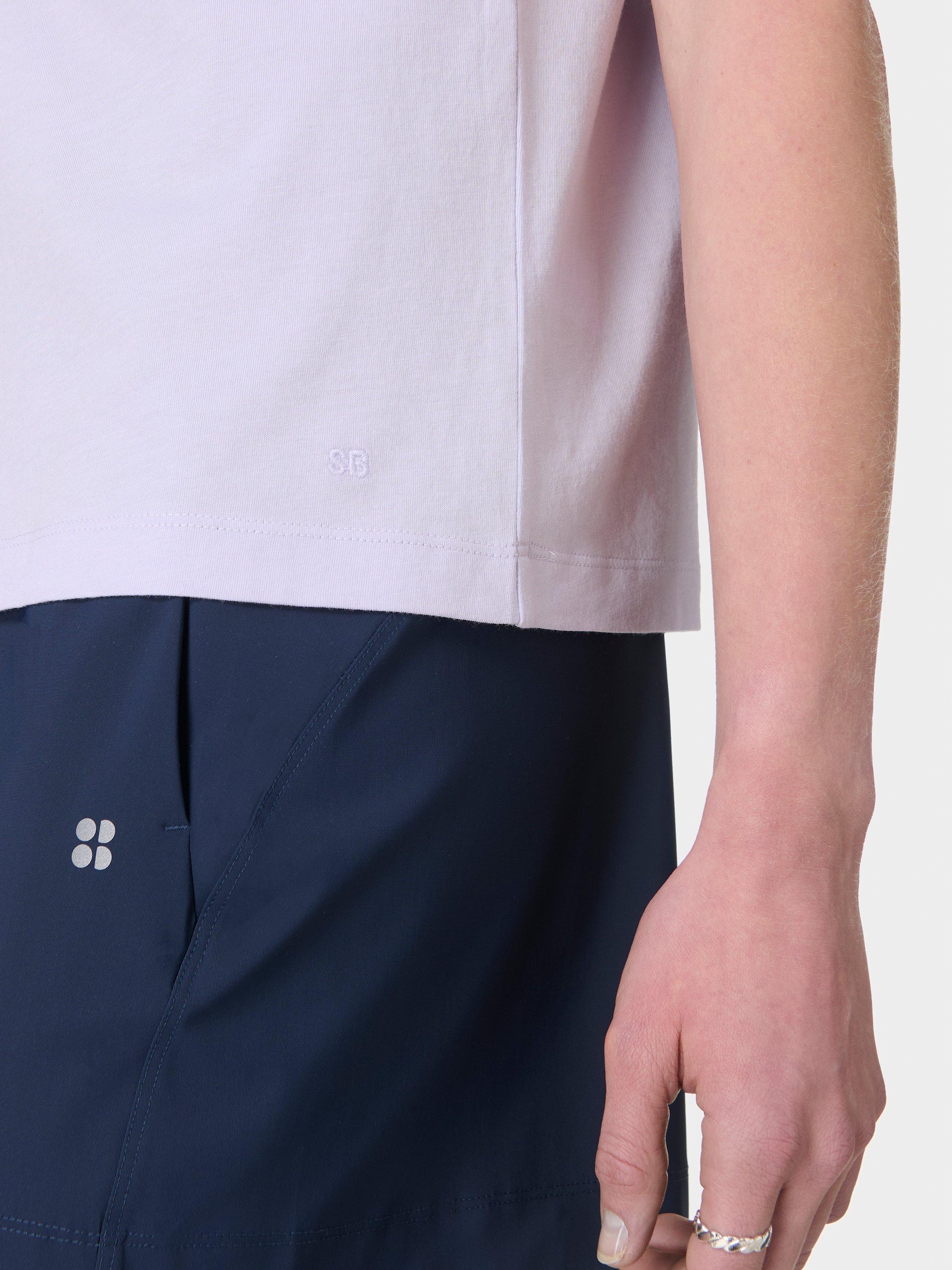 Product image 5 of 7, which shows Sweaty Betty Essential Organic Cotton Rich T-Shirt, Heather Purple, XXS