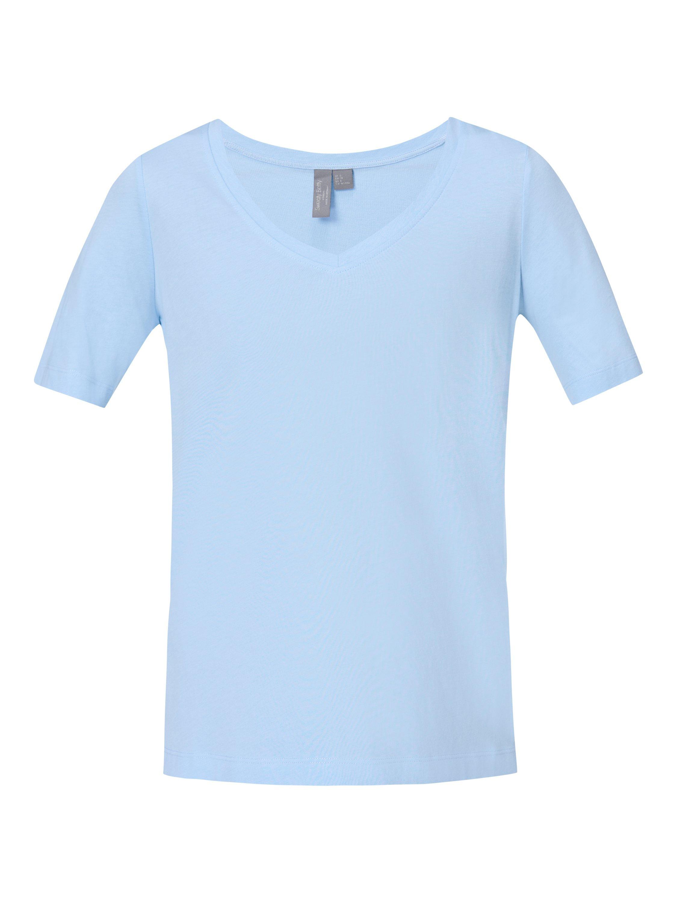 Product image 8 of 8, which shows Sweaty Betty Essential V-Neck T-Shirt, Breeze Blue, XXS