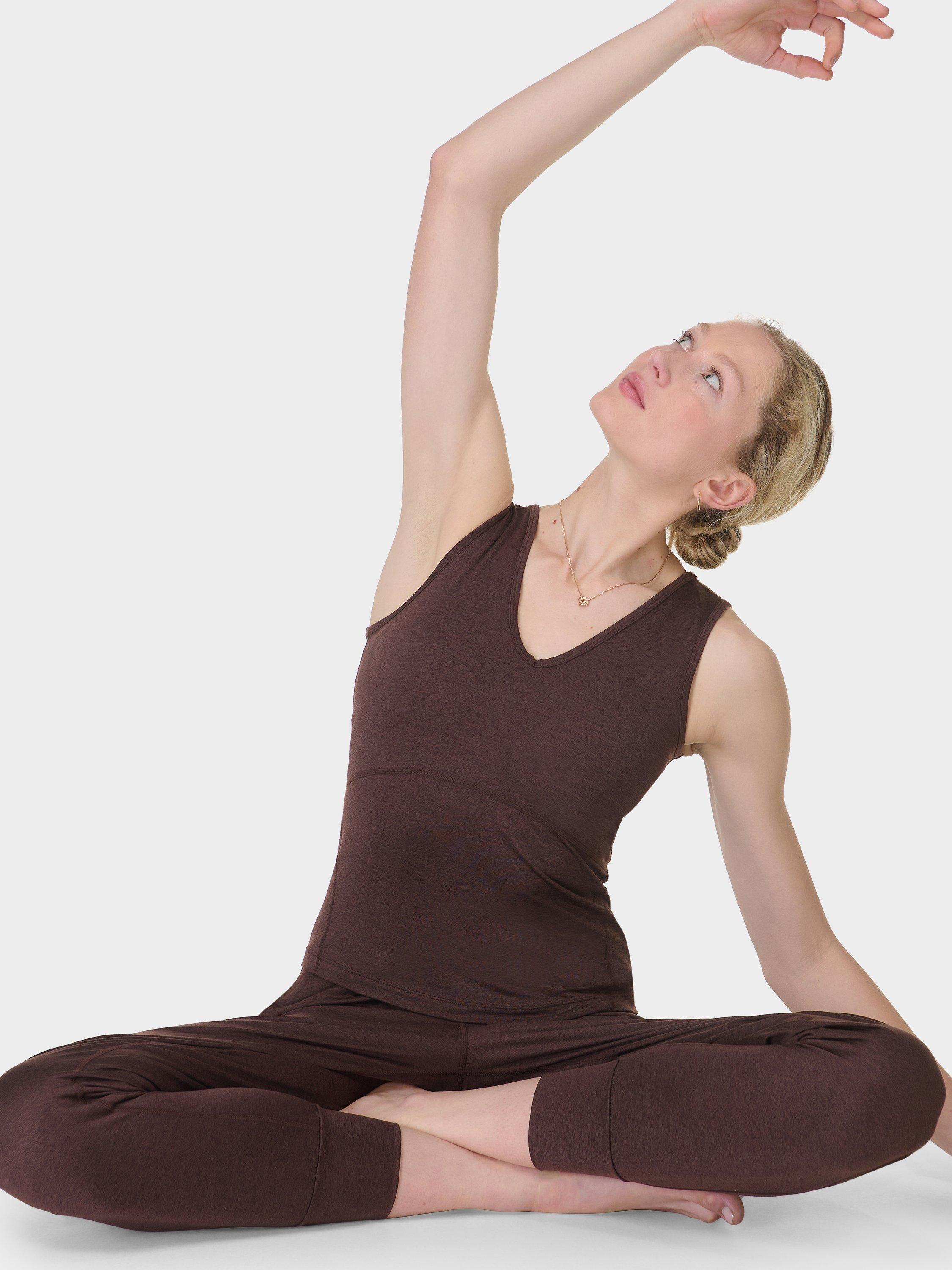 Product image 2 of 7, which shows Sweaty Betty Gaia V-Neck Tank Top, Sable Brown Marl, XXS