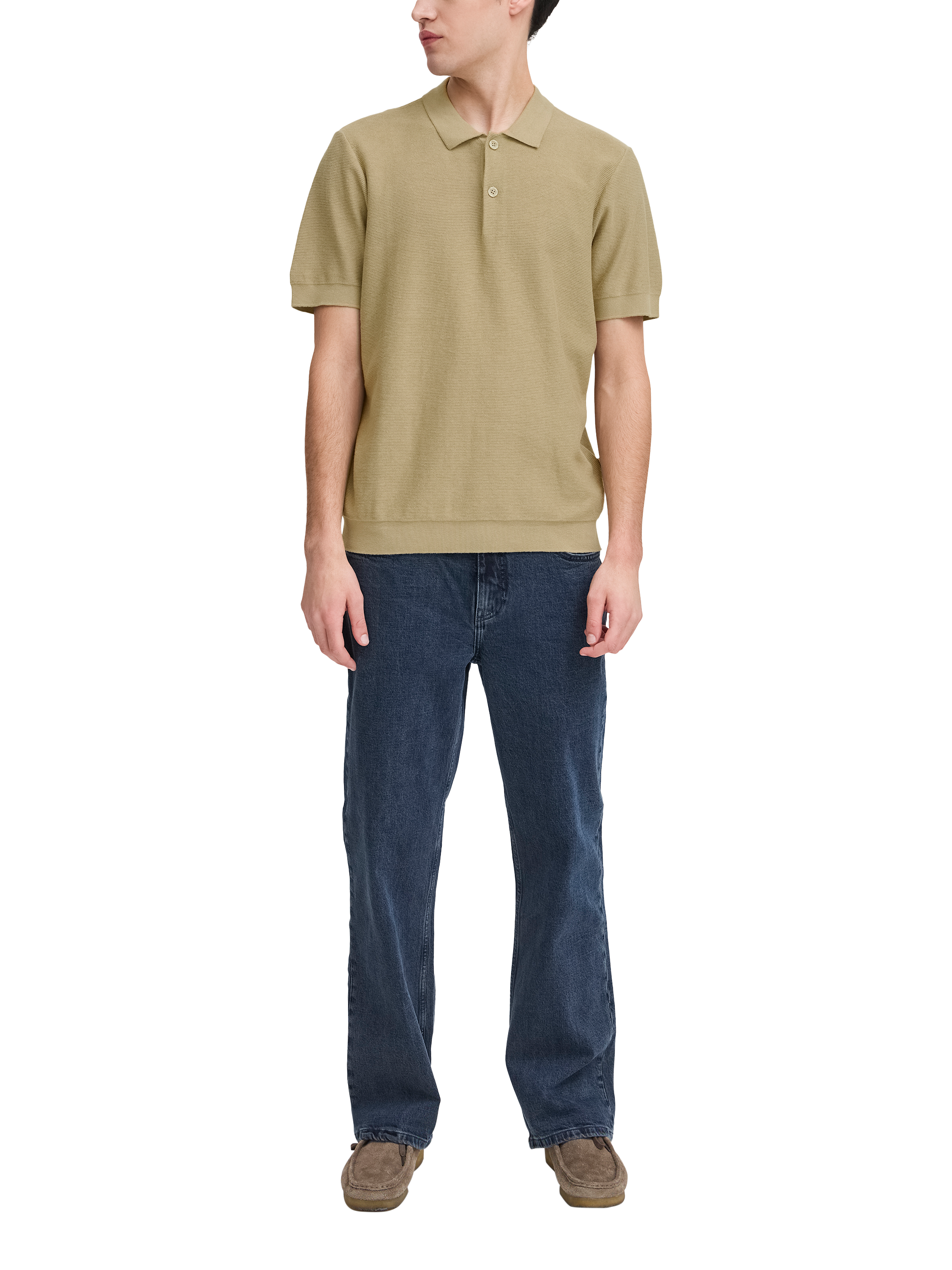 Product image 3 of 7, which shows Casual Friday Edward Cotton Blend Regular Fit Knitted Polo Shirt, Beige, M