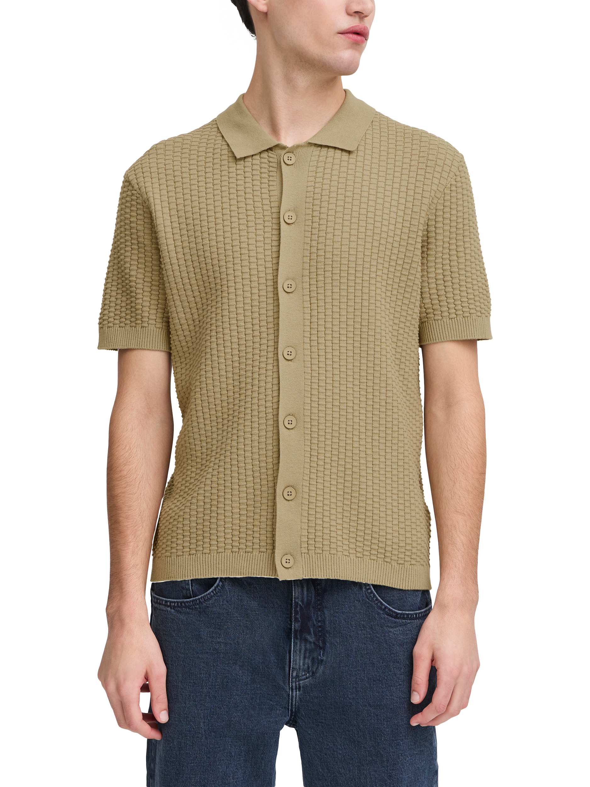 Casual Friday Conner Cotton Regular Fit Textured Knit Shirt, Khaki