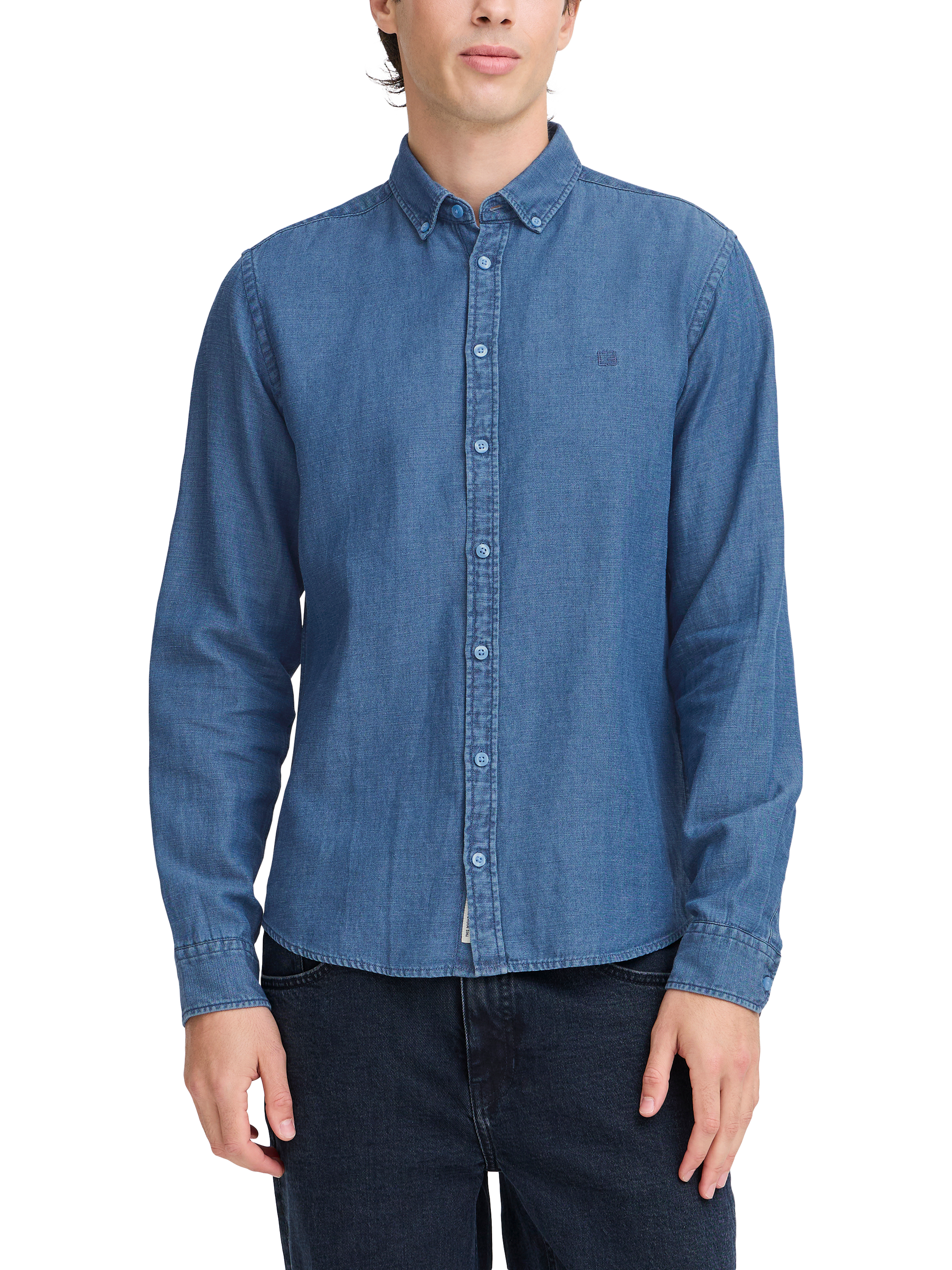 Product image 1 of 7, which shows Casual Friday Hamilton Linen Blend Regular Fit Denim Shirt, Riverside, S