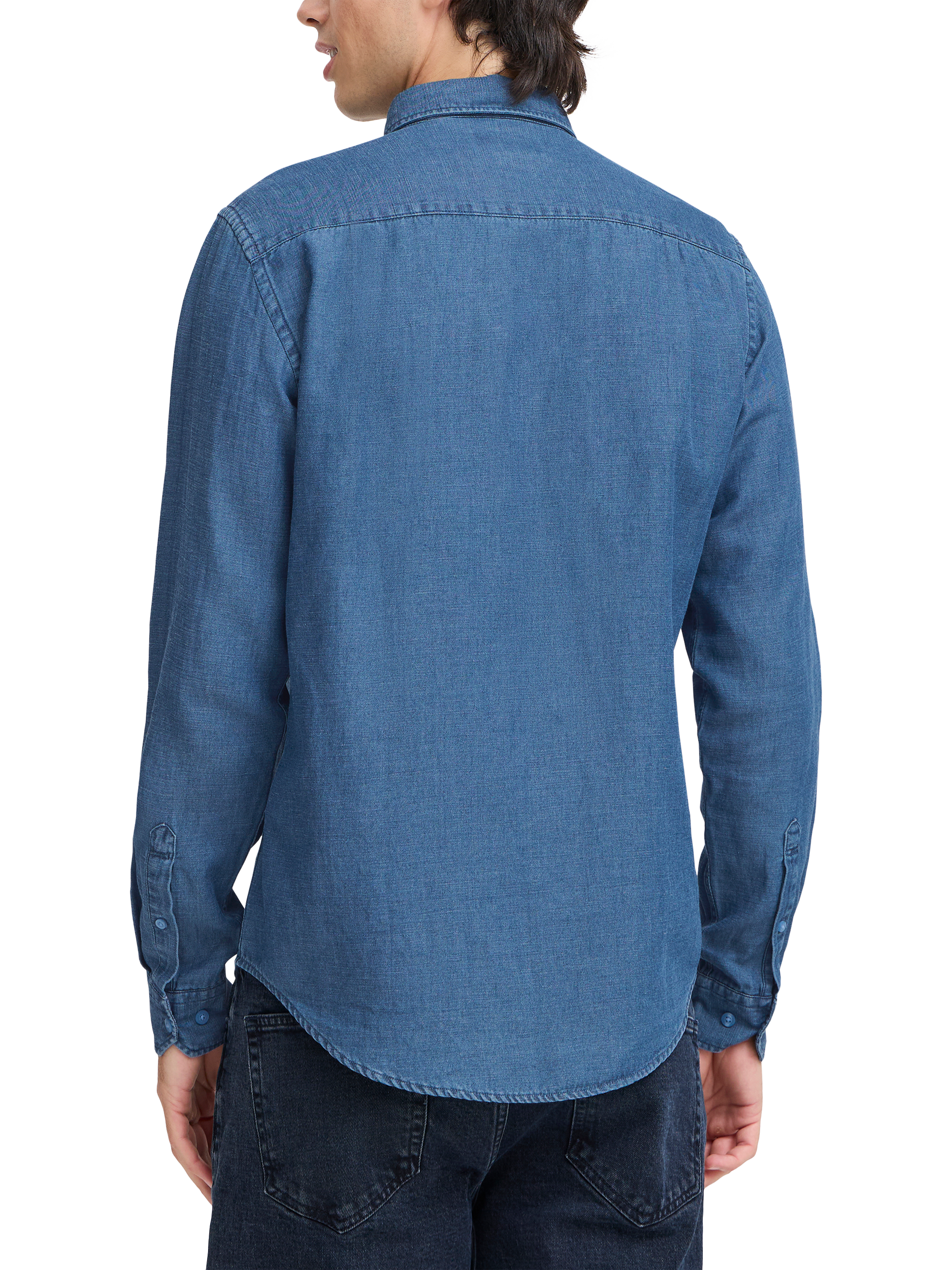 Product image 2 of 7, which shows Casual Friday Hamilton Linen Blend Regular Fit Denim Shirt, Riverside, S