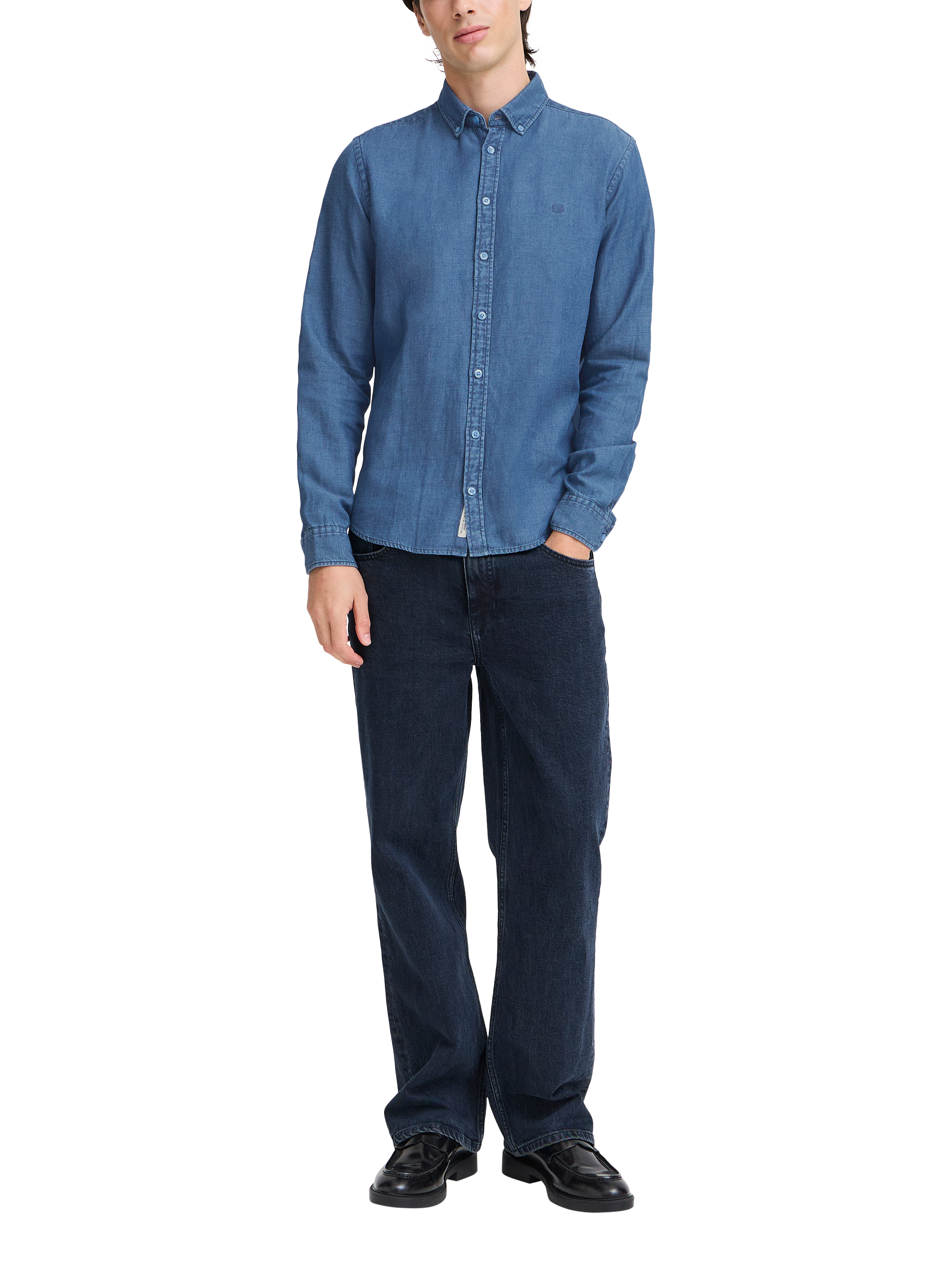 Product image 3 of 7, which shows Casual Friday Hamilton Linen Blend Regular Fit Denim Shirt, Riverside, S