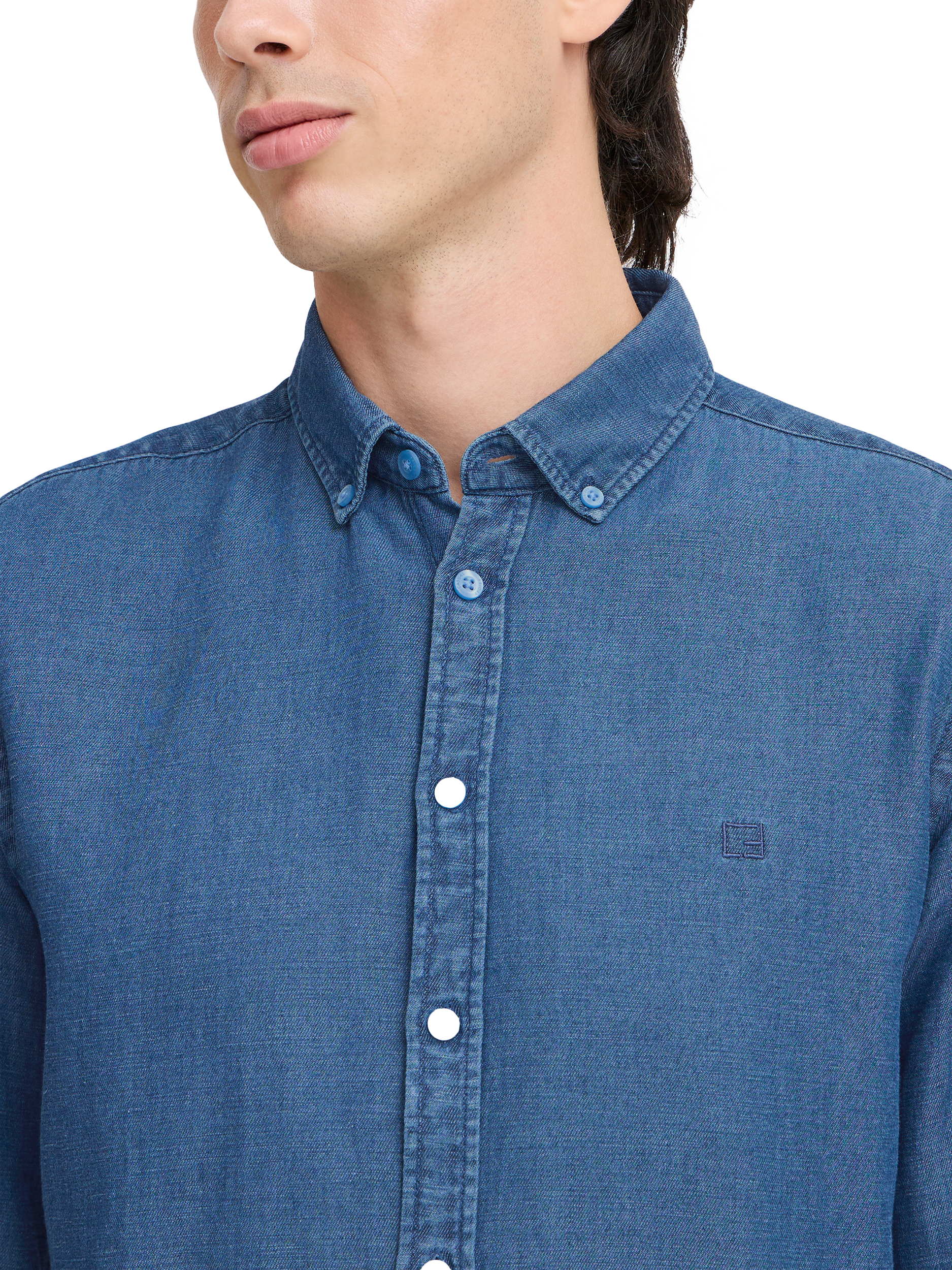 Product image 4 of 7, which shows Casual Friday Hamilton Linen Blend Regular Fit Denim Shirt, Riverside, S