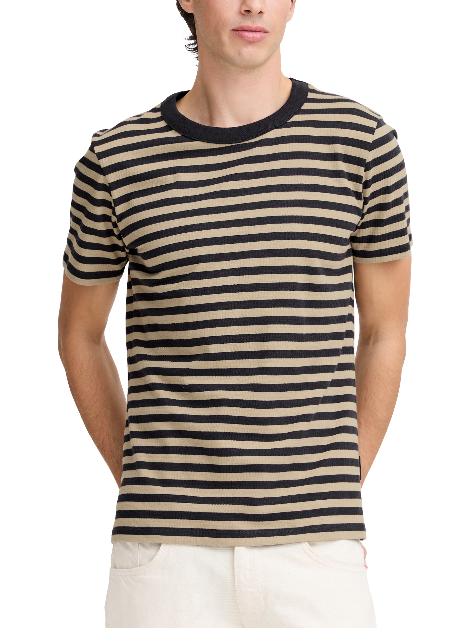 Casual Friday Loke Cotton Blend Regular Fit Short Sleeve Stripe T-Shirt, Black/Tree House