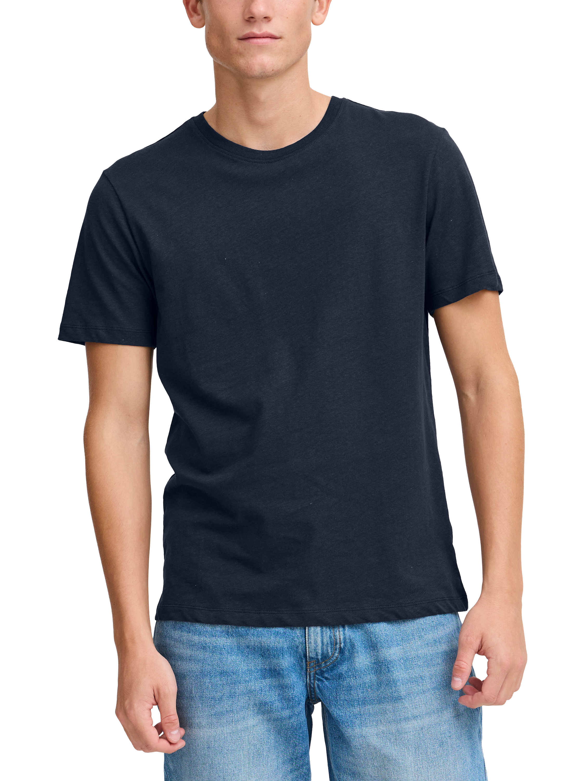 Product image 1 of 7, which shows Casual Friday Tom Linen Blend Regular Fit Short Sleeve T-Shirt, Dark Navy, S