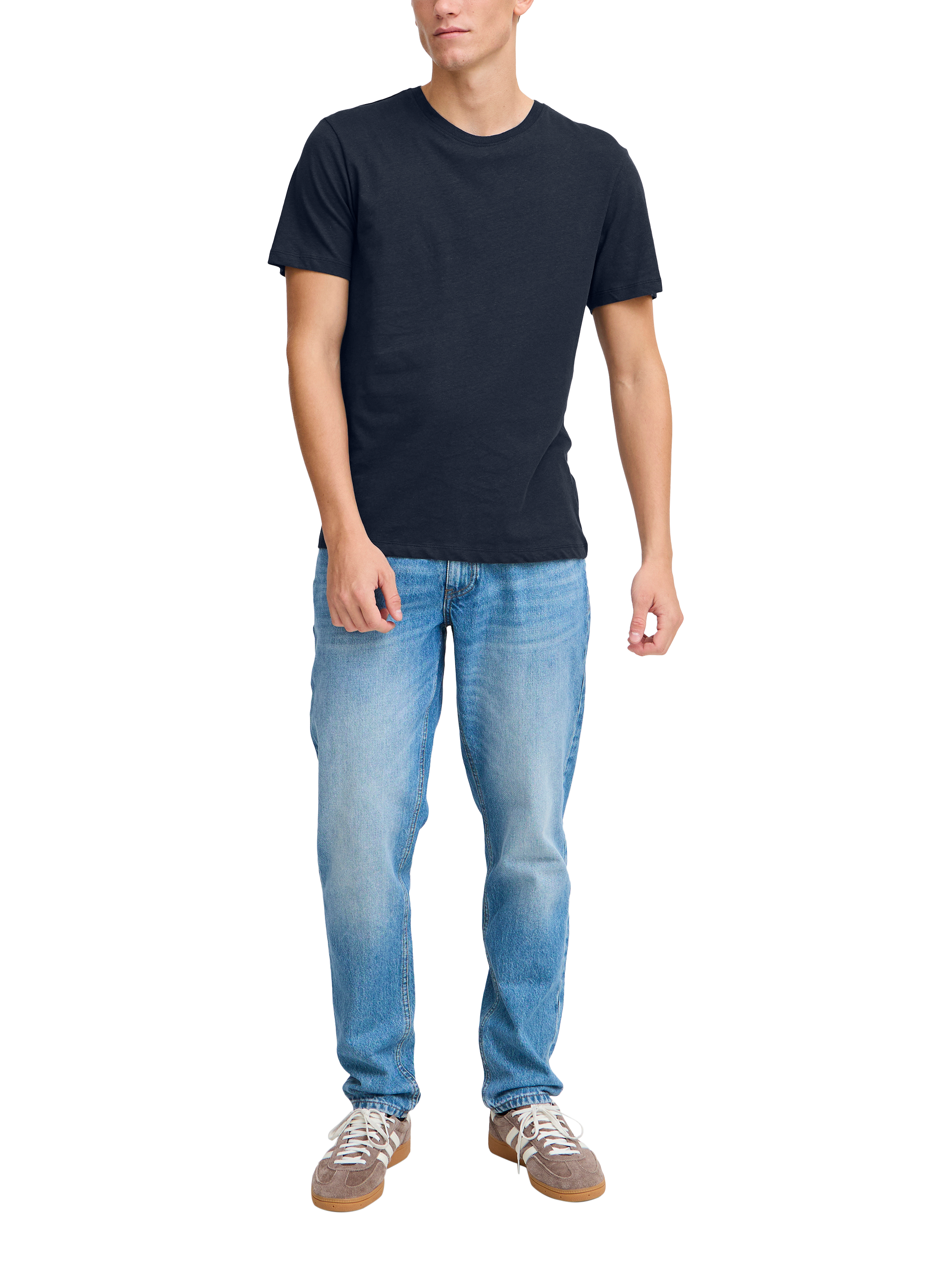 Product image 3 of 7, which shows Casual Friday Tom Linen Blend Regular Fit Short Sleeve T-Shirt, Dark Navy, S