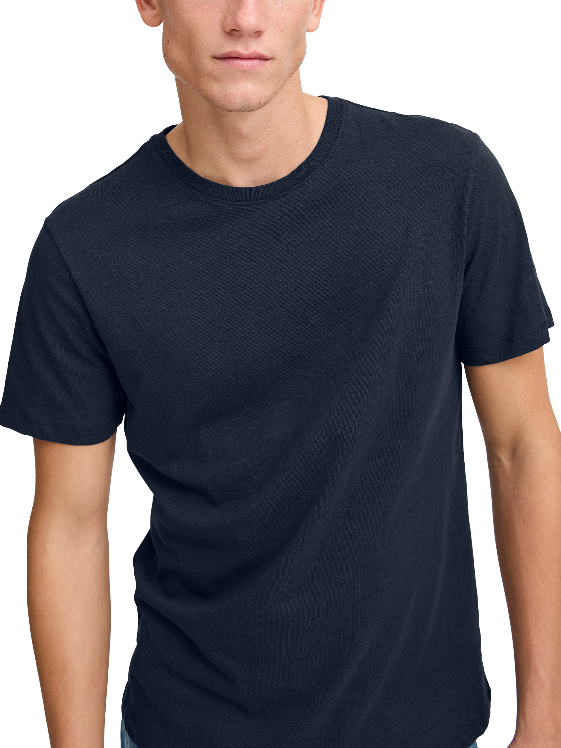 Product image 4 of 7, which shows Casual Friday Tom Linen Blend Regular Fit Short Sleeve T-Shirt, Dark Navy, S