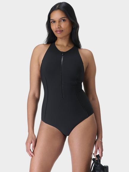 Sweaty Betty Xtra Life Tide Zip Through Performance Swimsuit, Black