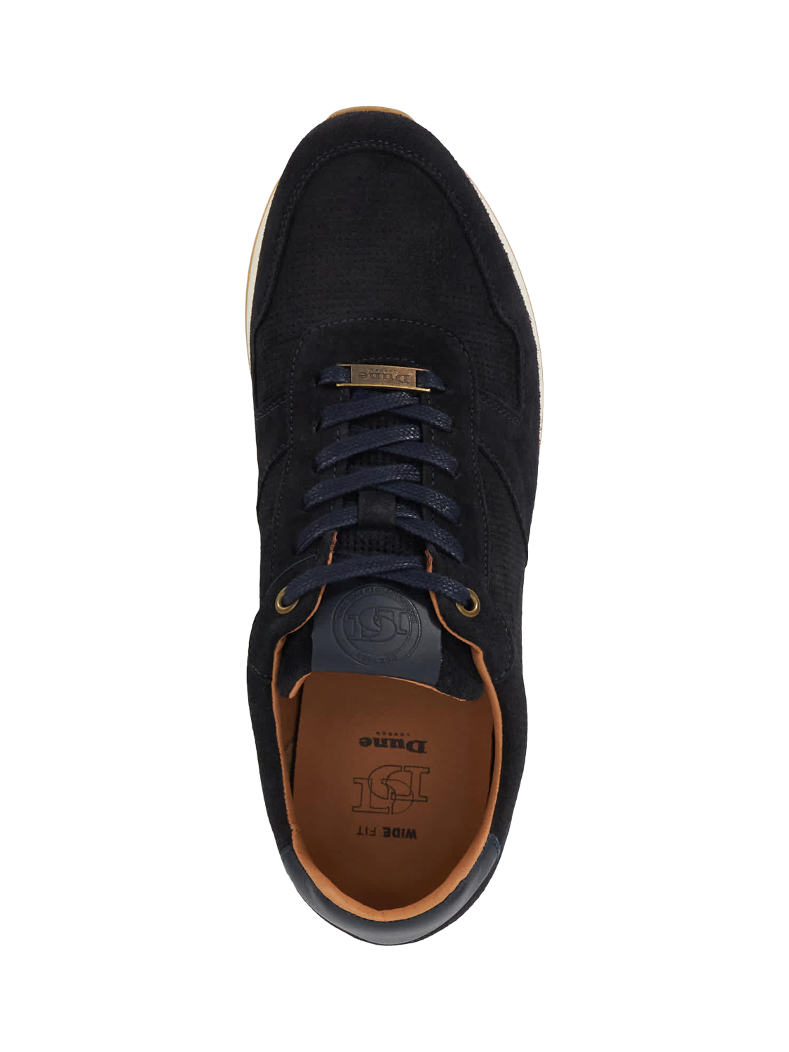 Product image 5 of 6, which shows Dune London Trilogy Wide Fit Suede Trainers, Navy, 6