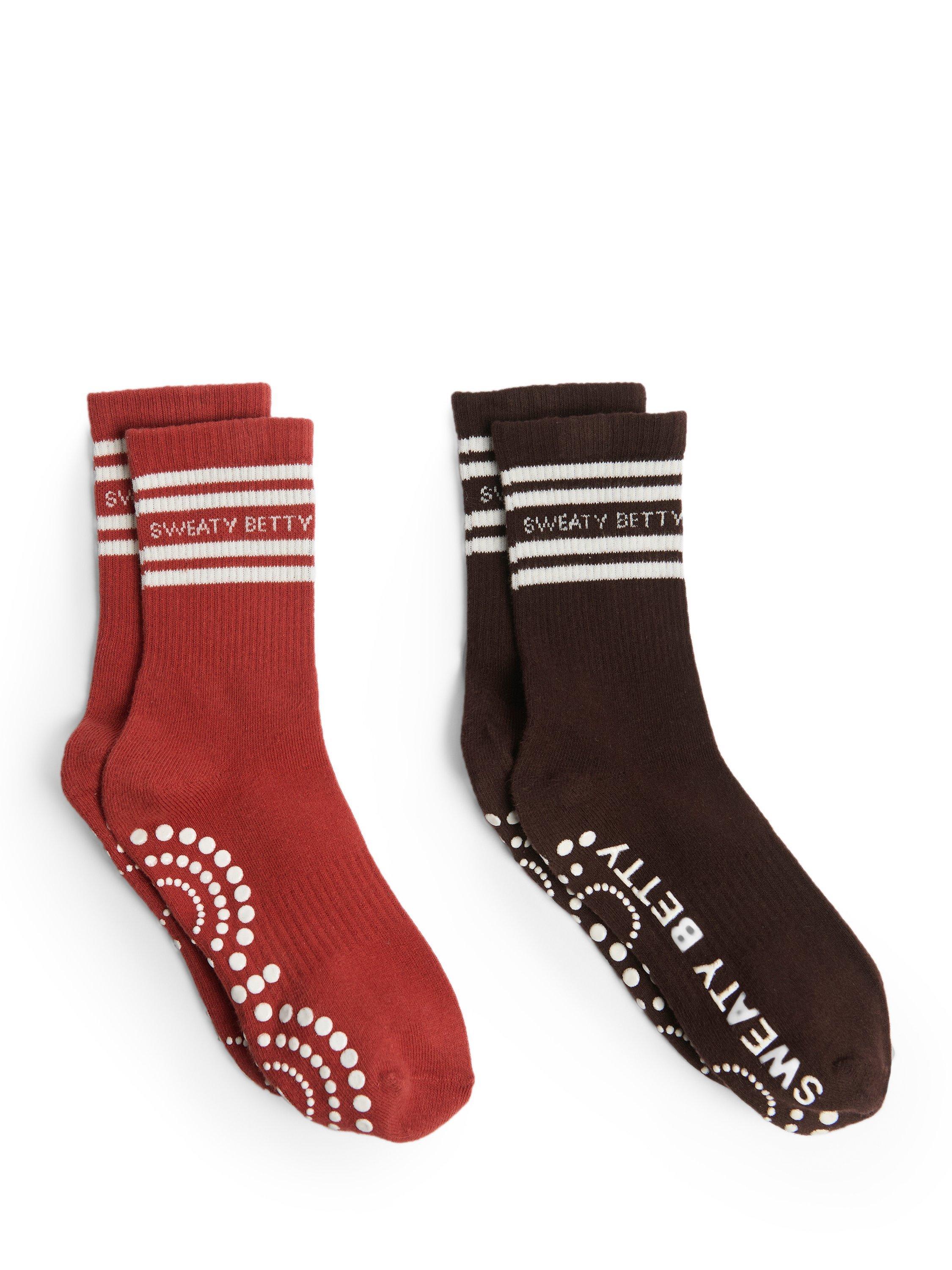 Product image 1 of 2, which shows Sweaty Betty Gripper Organic Cotton Rich Ankle Socks, Pack of 2, Sable Brown, 2-5