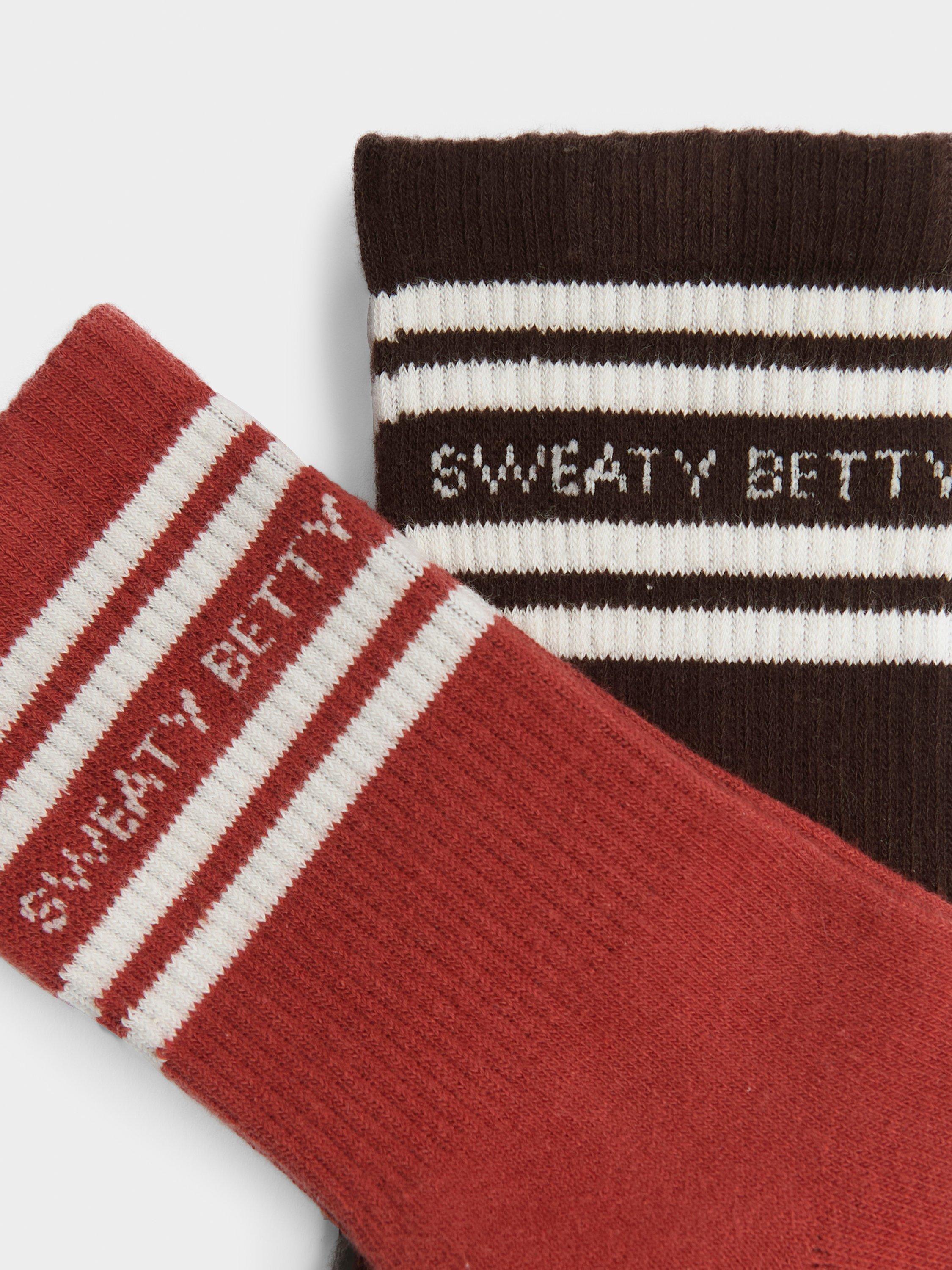 Product image 2 of 2, which shows Sweaty Betty Gripper Organic Cotton Rich Ankle Socks, Pack of 2, Sable Brown, 2-5