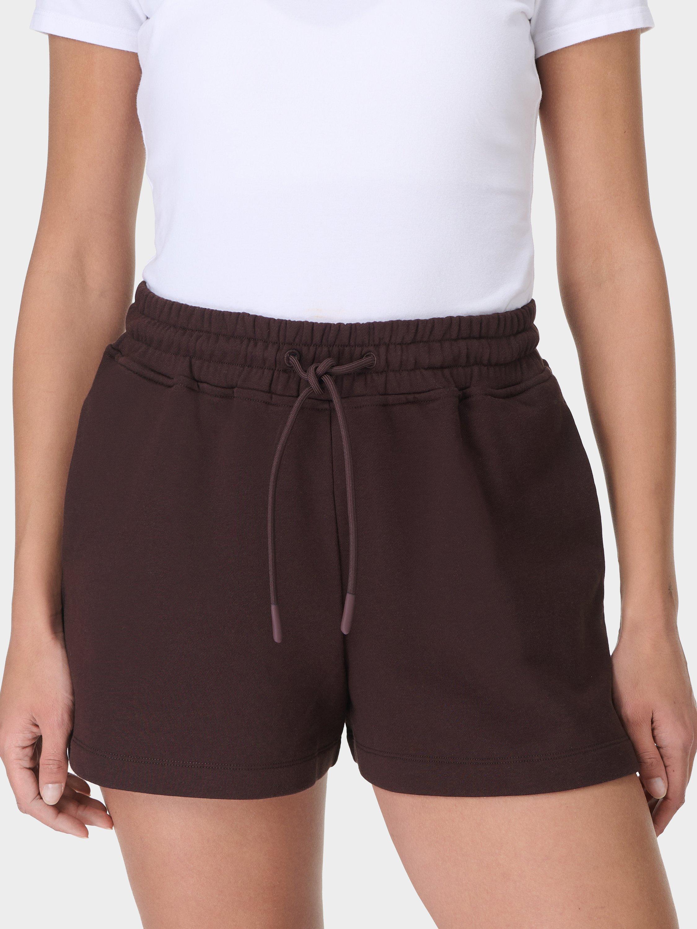 Product image 3 of 8, which shows Sweaty Betty Revive Boxy Organic Cotton Rich Shorts, Sable Brown, XXS