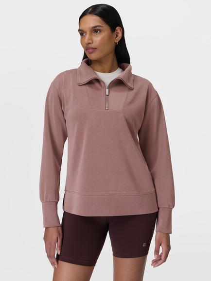 Sweaty Betty Sand Wash Half-Zip Sweatshirt, Fawn Brown