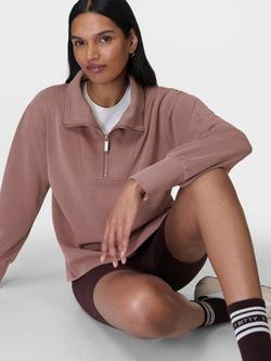Sweaty Betty Sand Wash Half-Zip Sweatshirt - view 2, Fawn Brown