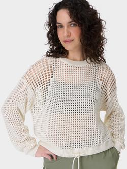 Sweaty Betty Tides Drawstring Hem Open Weave Cotton Jumper - view 2, Lily White