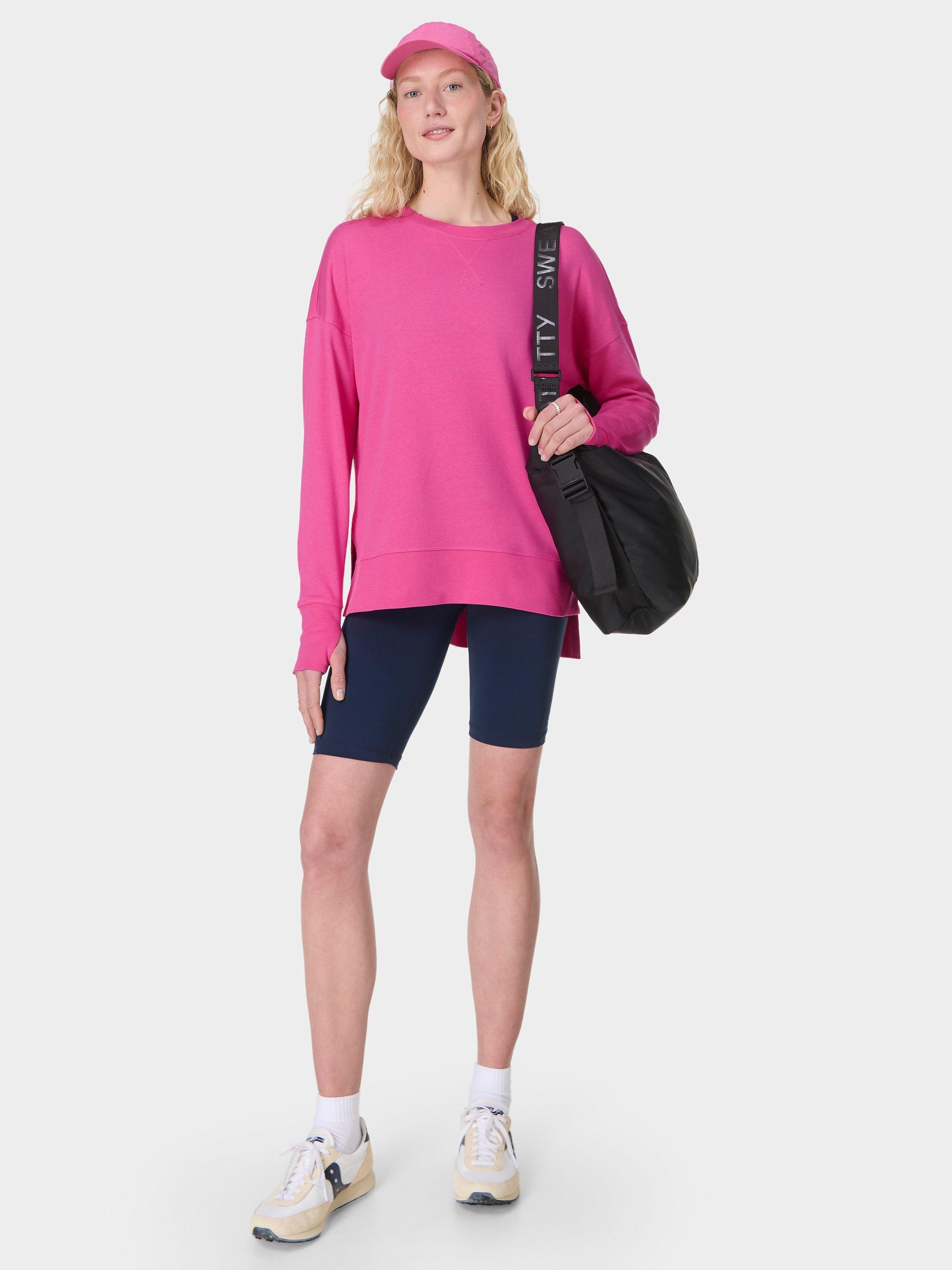 Product image 3 of 7, which shows Sweaty Betty After Class Longline Sweatshirt, Fuchsia Pink, XS