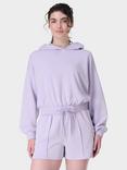 Sweaty Betty Sand Wash CloudWeight Crop Hoodie, Heather Purple
