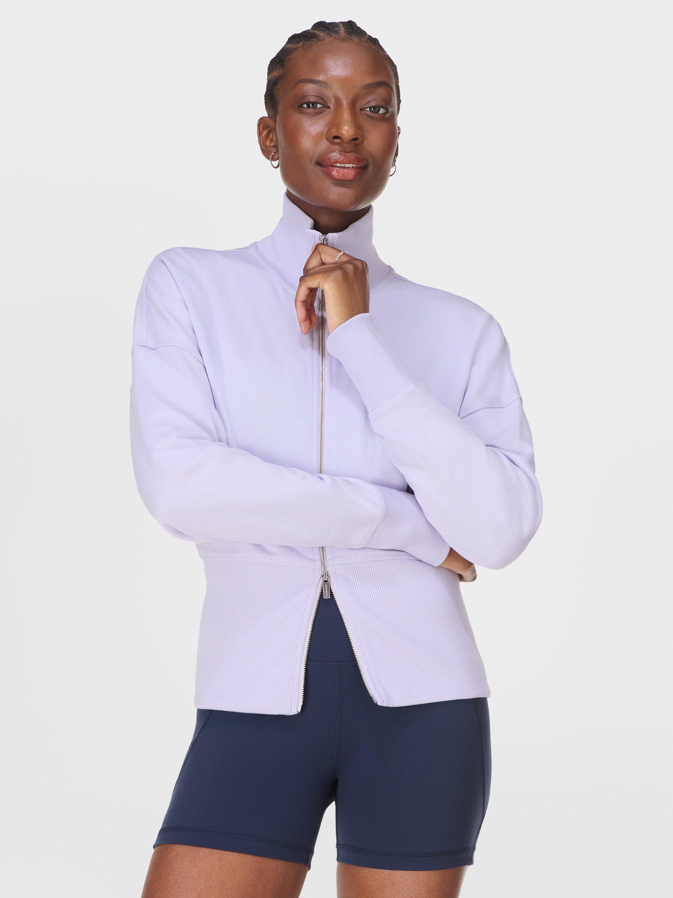 Product image 2 of 7, which shows Sweaty Betty After Class Zip Up Jacket, Purple, L