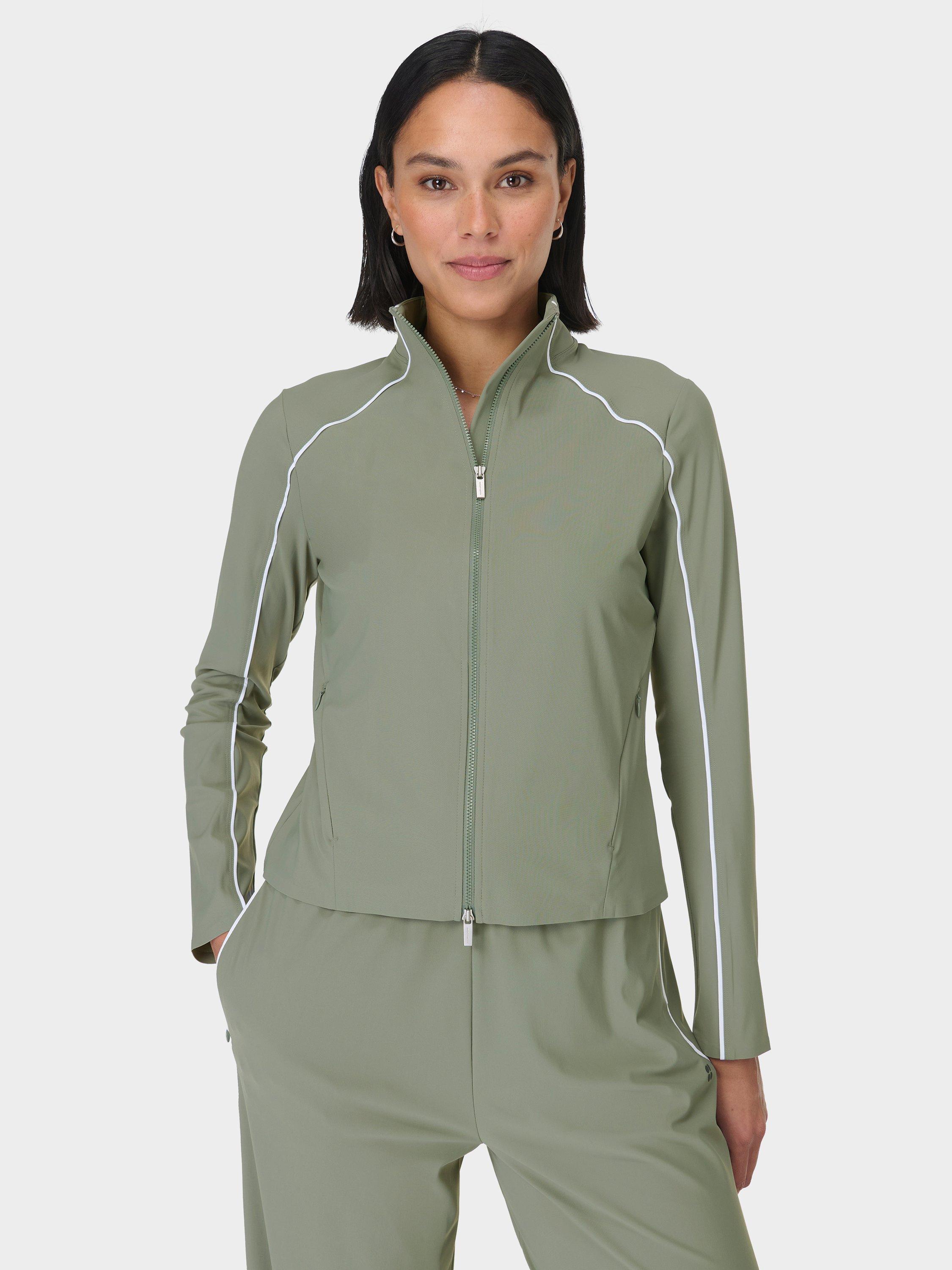 Product image 1 of 8, which shows Sweaty Betty Anytime Explorer Zip Up, Willow Green, XXS