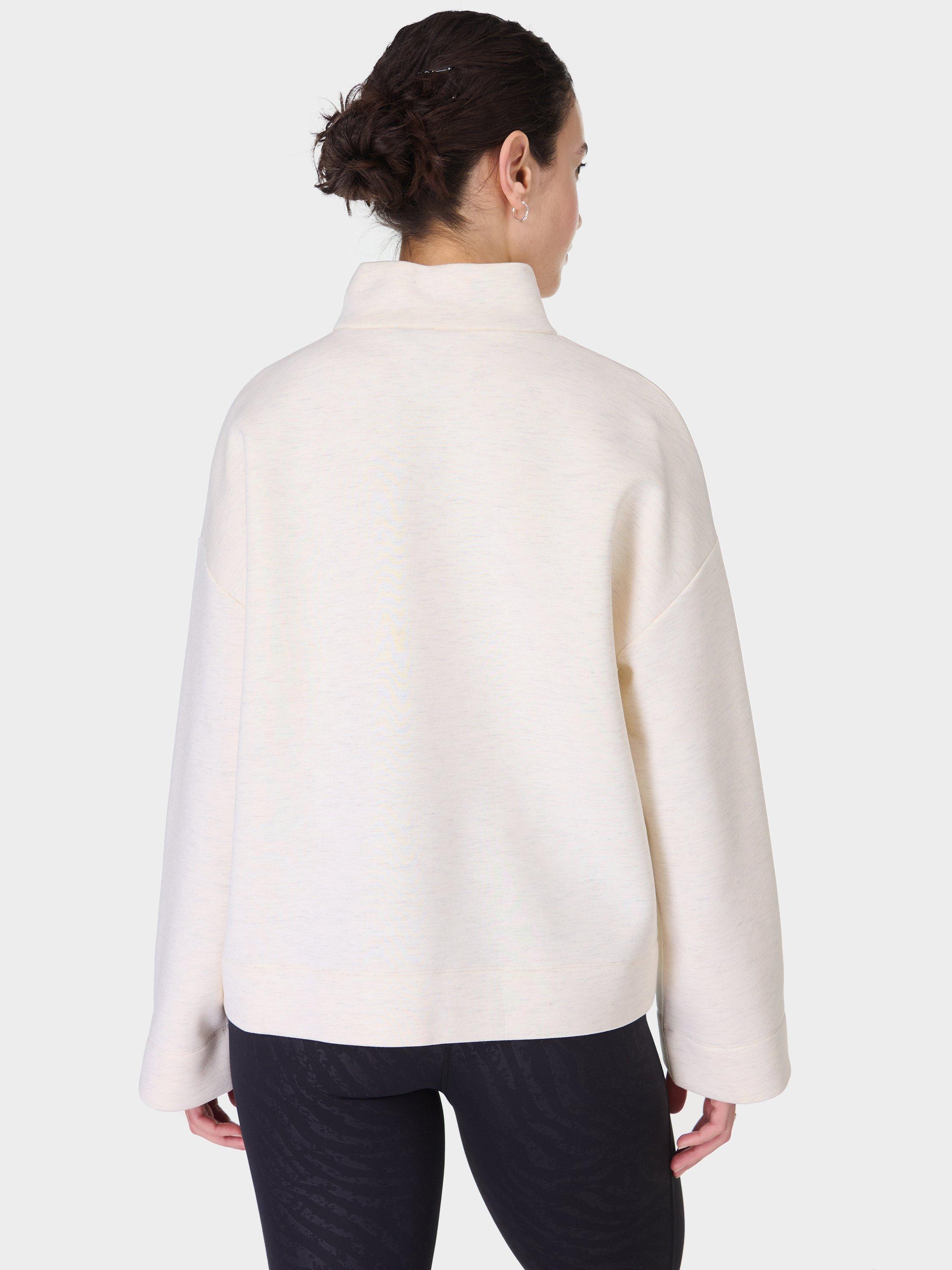 Product image 4 of 8, which shows Sweaty Betty Wind Down Funnel Neck Jumper, White Marl, L
