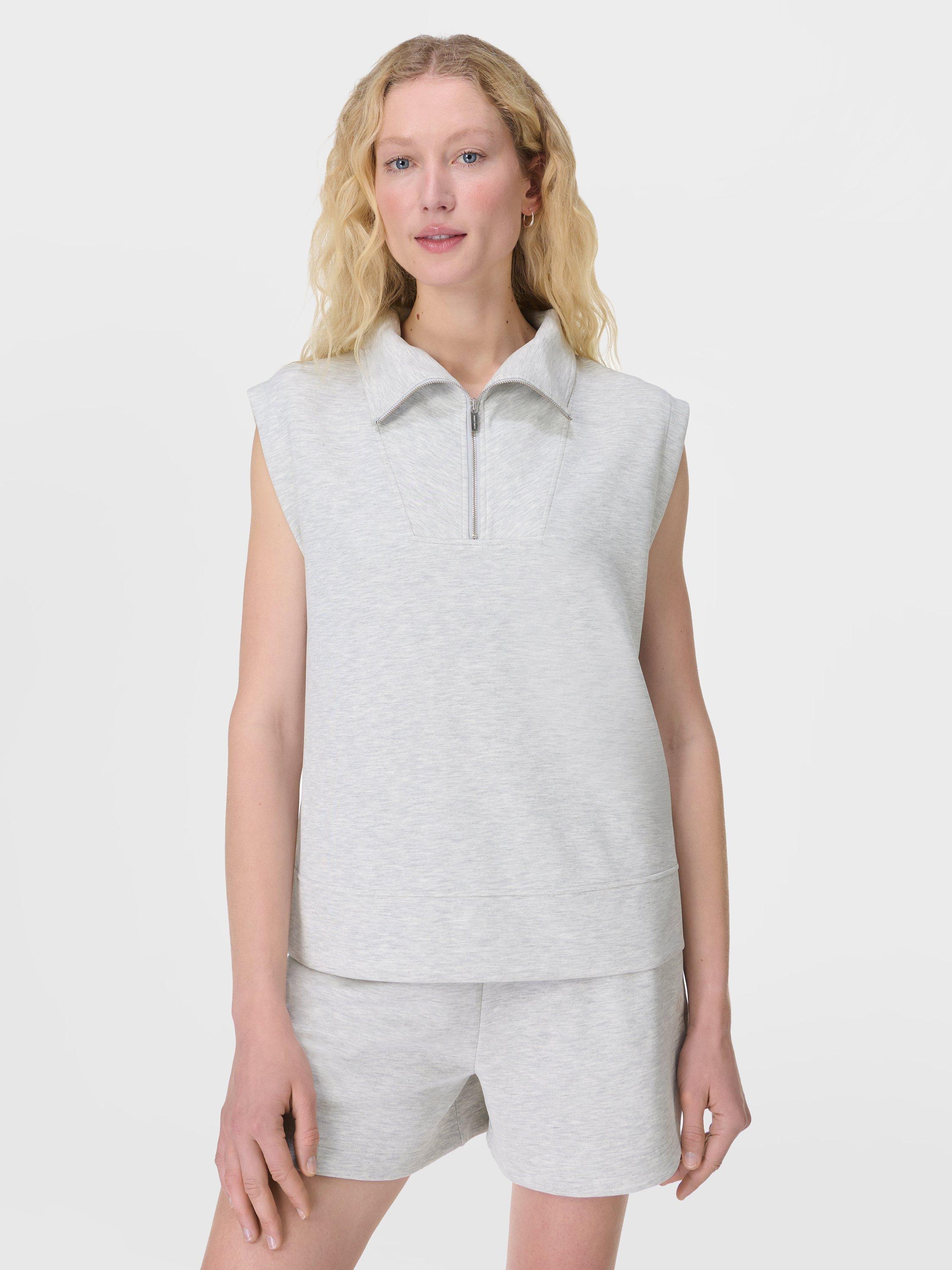 Product image 1 of 11, which shows Sweaty Betty Sleeveless Sand Wash Sweatshirt, Ice Grey Marl, XXS