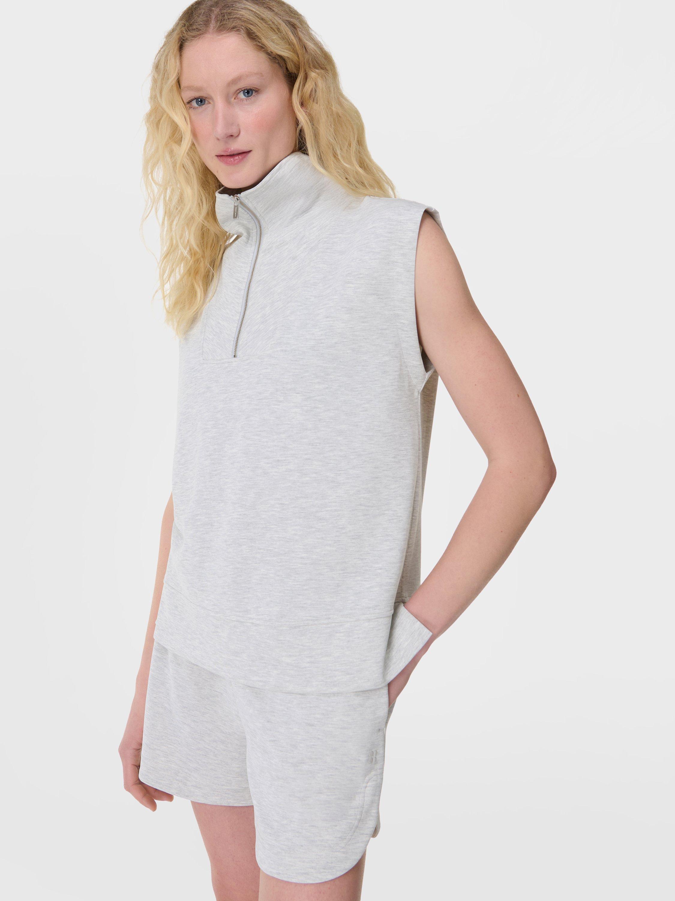 Product image 2 of 11, which shows Sweaty Betty Sleeveless Sand Wash Sweatshirt, Ice Grey Marl, XXS
