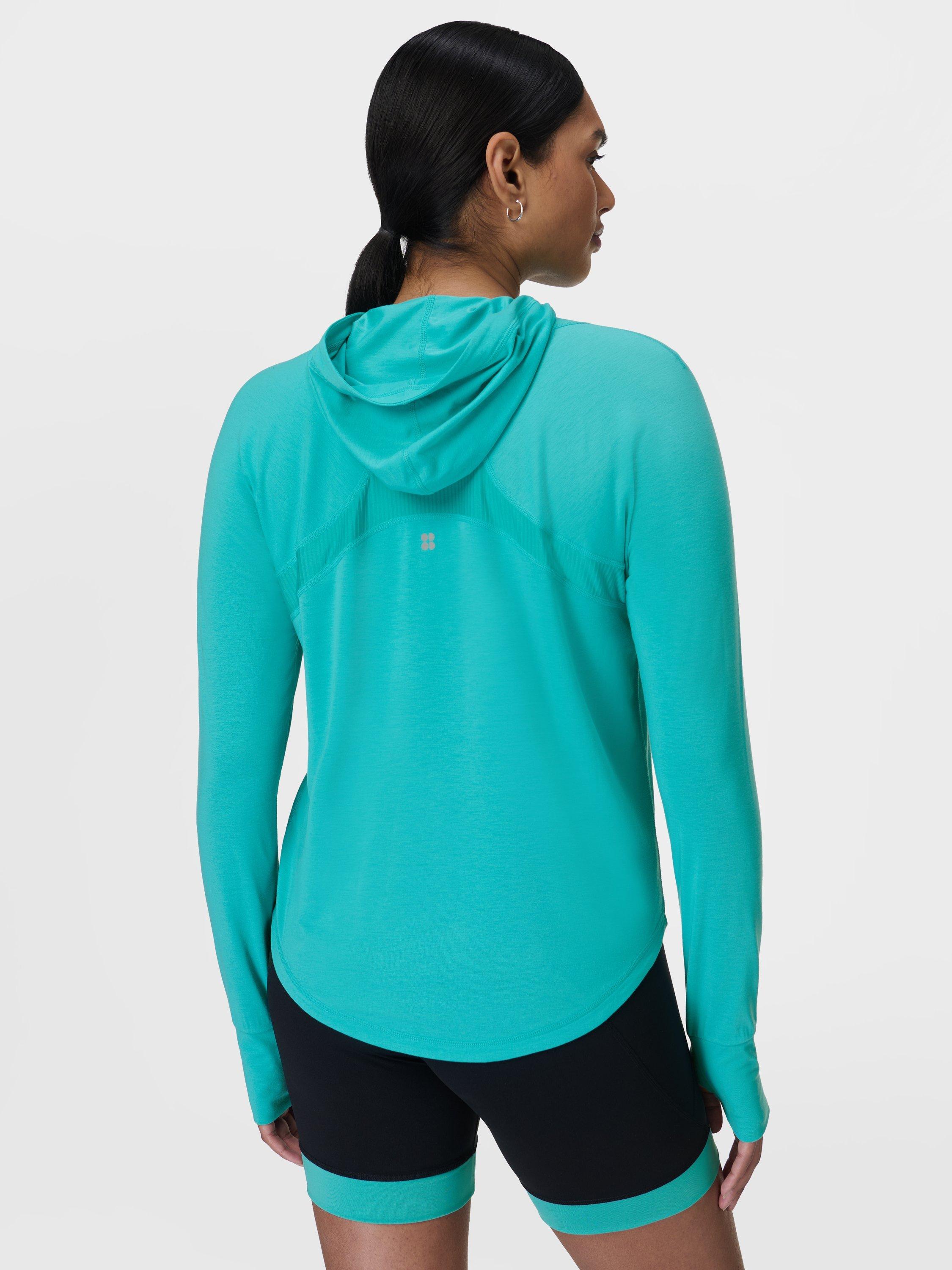 Product image 2 of 7, which shows Sweaty Betty Long Sleeve Hooded Workout Jumper, Ripple Blue, XXS