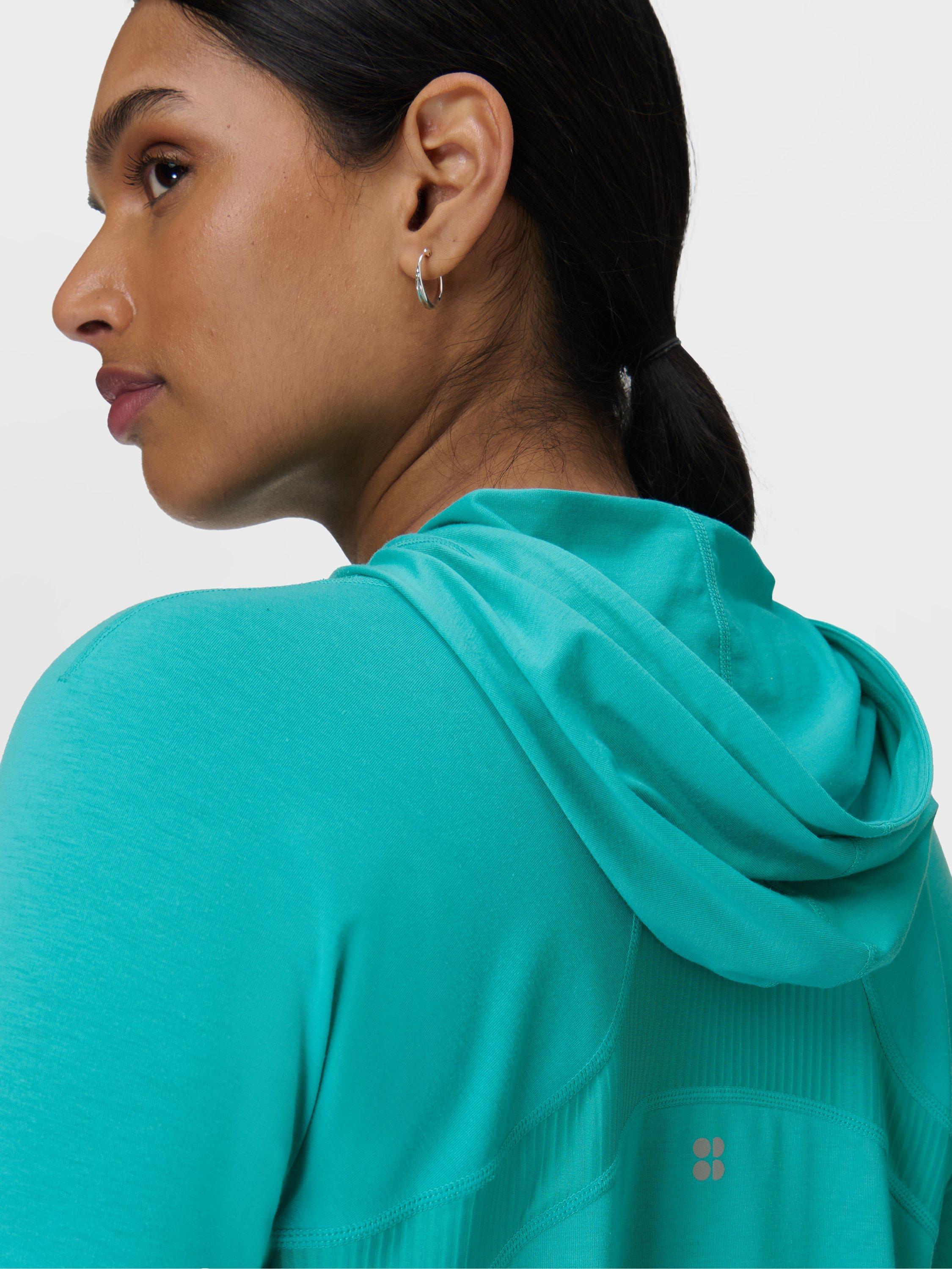Product image 5 of 7, which shows Sweaty Betty Long Sleeve Hooded Workout Jumper, Ripple Blue, XXS