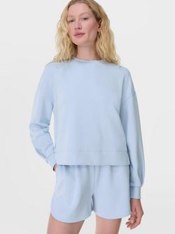 Sweaty Betty Round Neck Pleated Jumper - view 2, Breeze Blue