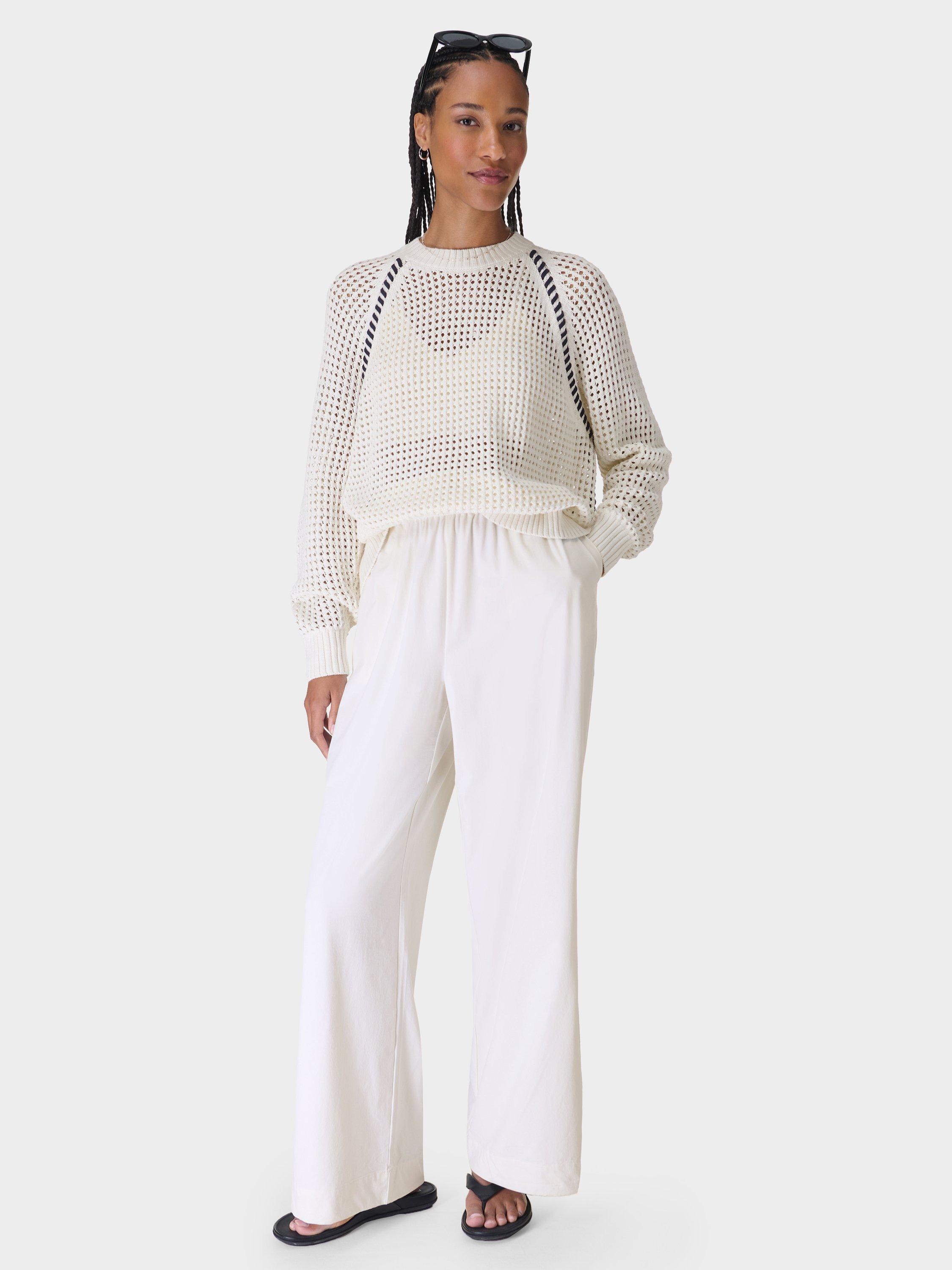 Product image 3 of 7, which shows Sweaty Betty Tides High Whipstitch Contrast Knit Cotton Jumper, Lily White, XXS