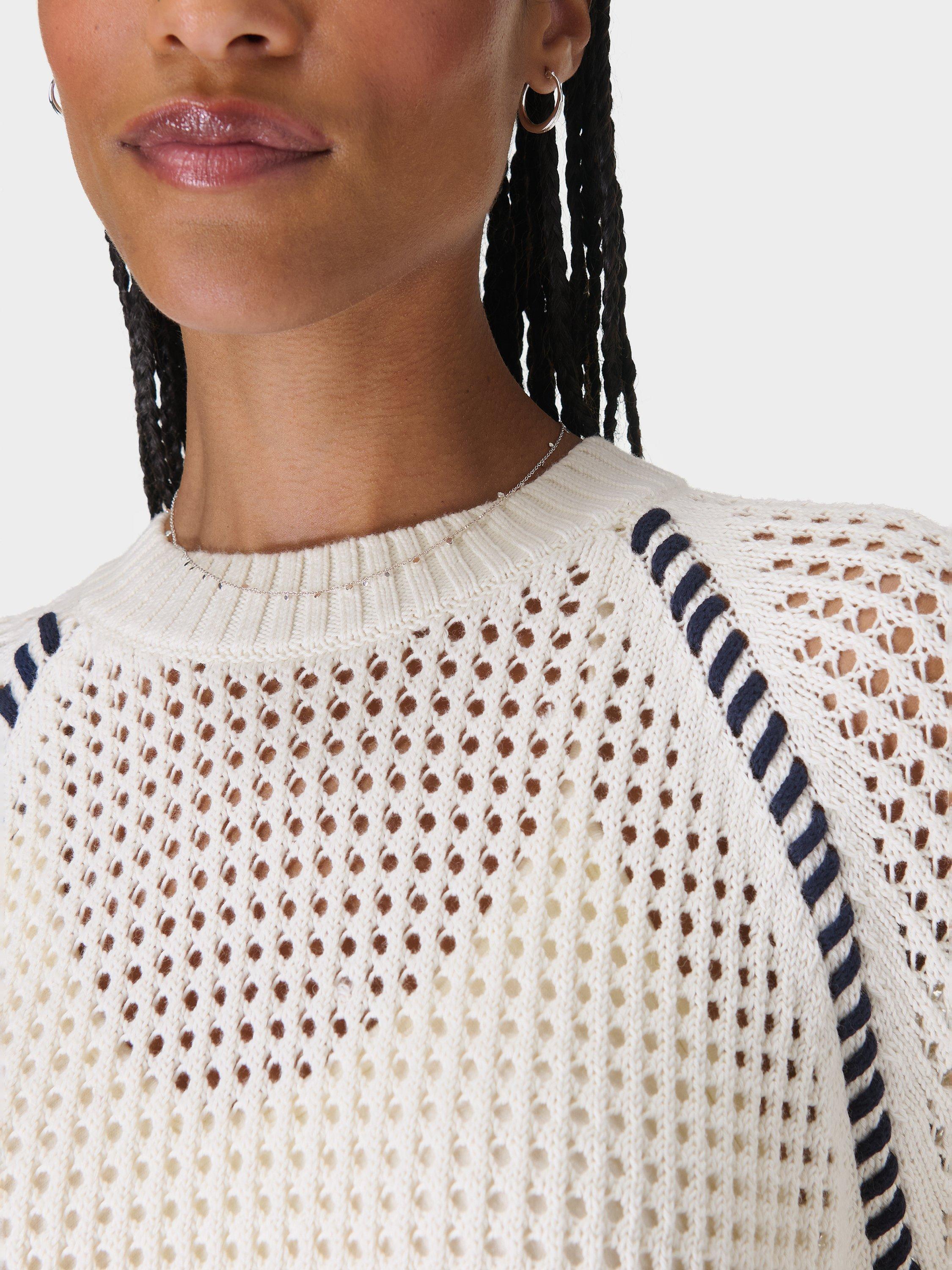 Product image 5 of 7, which shows Sweaty Betty Tides High Whipstitch Contrast Knit Cotton Jumper, Lily White, XXS
