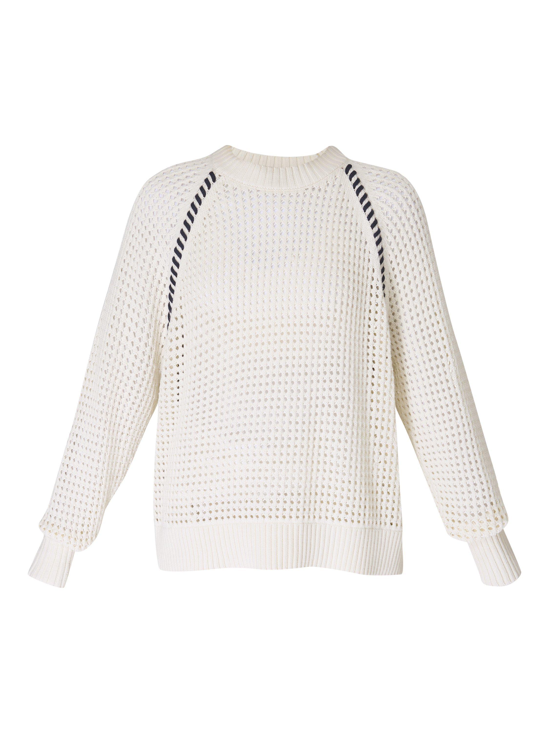 Product image 7 of 7, which shows Sweaty Betty Tides High Whipstitch Contrast Knit Cotton Jumper, Lily White, XXS