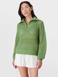 Sweaty Betty Tides High 1/2 Zip Crochet Jumper, Courtside Green