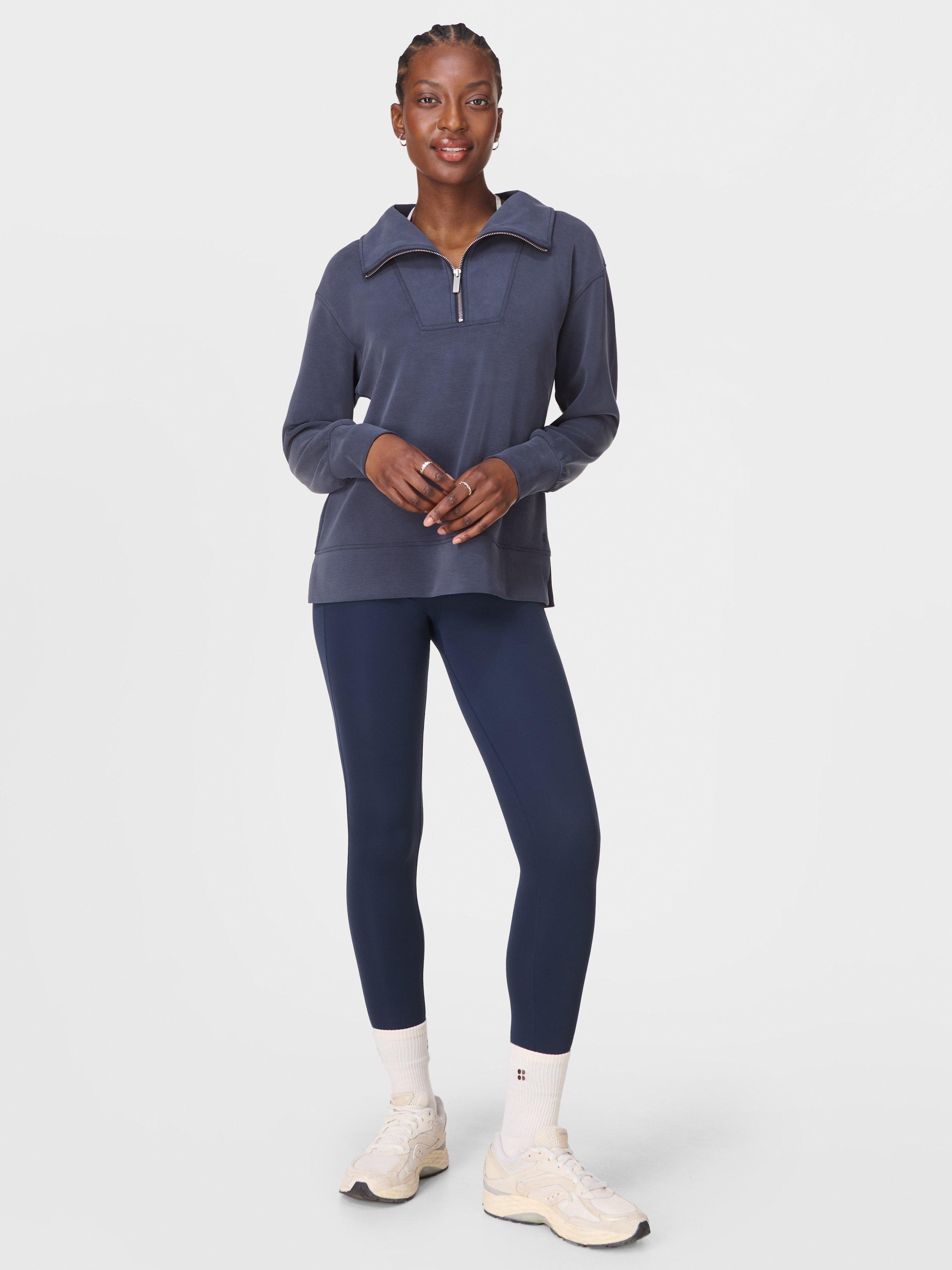 Product image 4 of 7, which shows Sweaty Betty Sand Wash Half-Zip Sweatshirt, Navy Blue, XXS