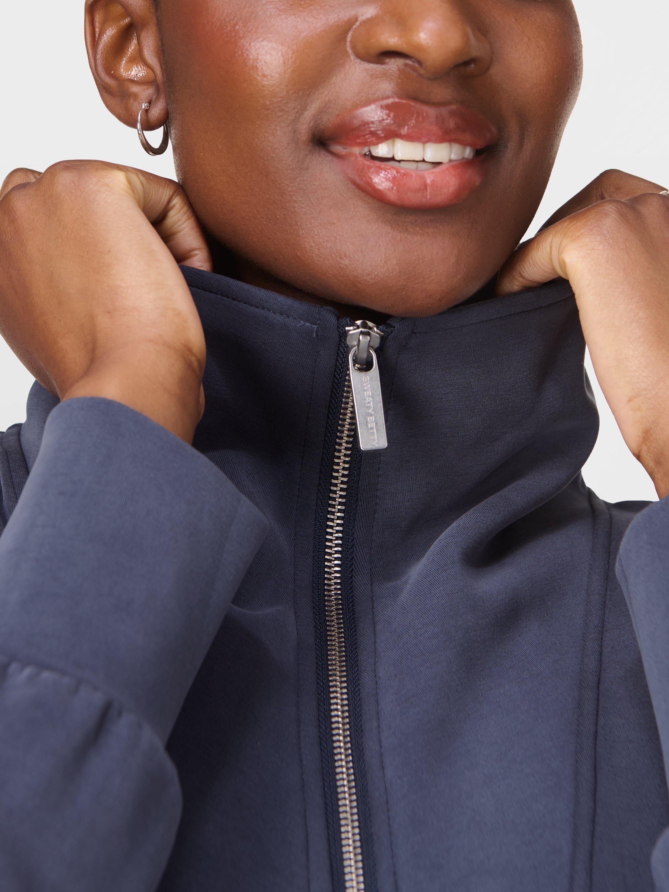 Product image 6 of 7, which shows Sweaty Betty Sand Wash Half-Zip Sweatshirt, Navy Blue, XXS