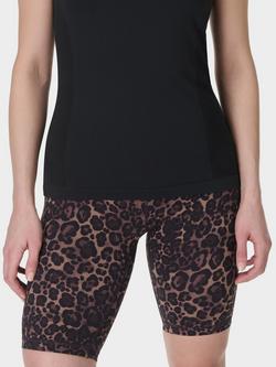 Sweaty Betty Power 9" Biker Shorts, Brown Wild Leopard Print