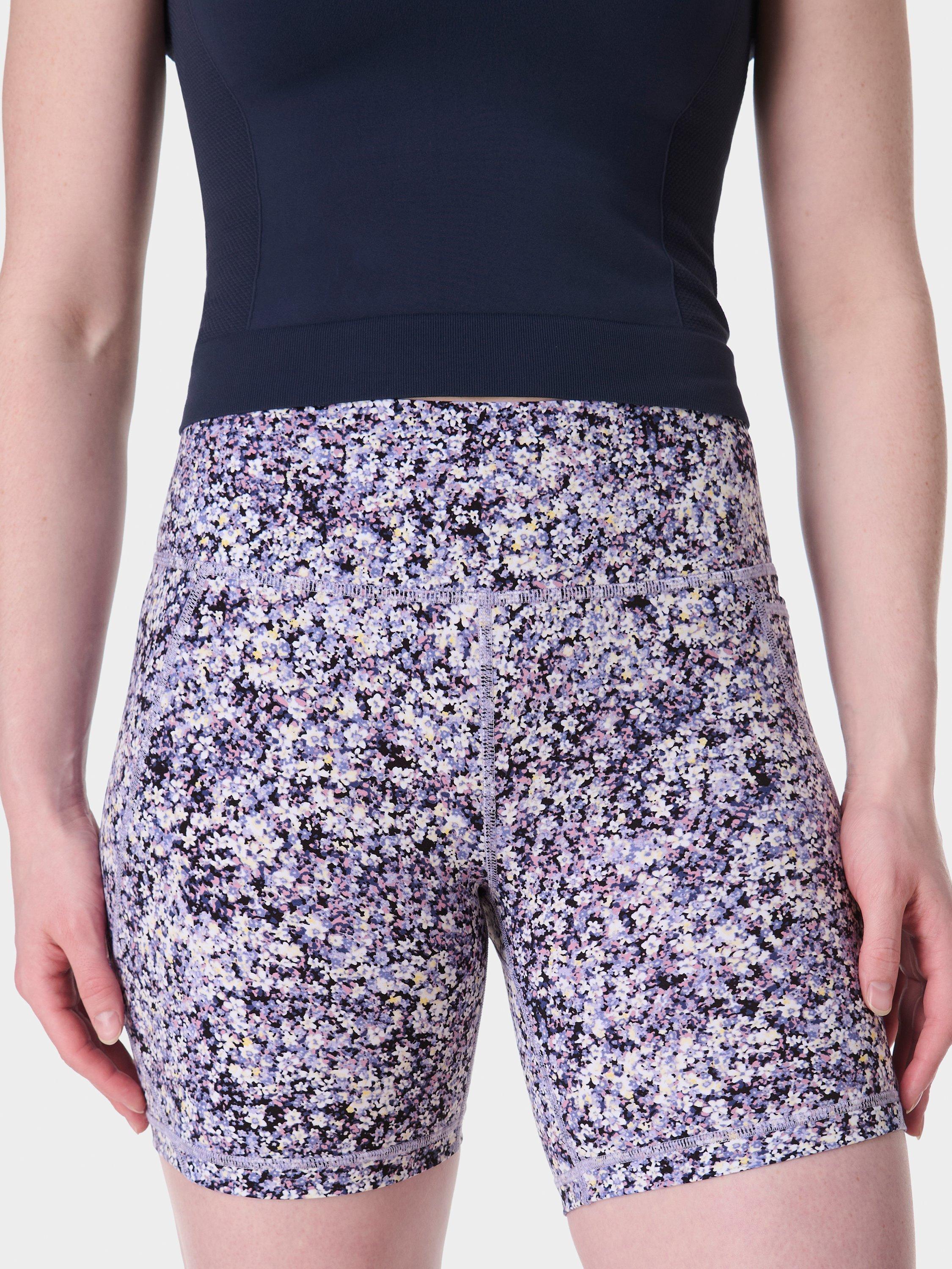 Product image 1 of 8, which shows Sweaty Betty Power 6" Biker Shorts, Purple Meadow Print, XXS