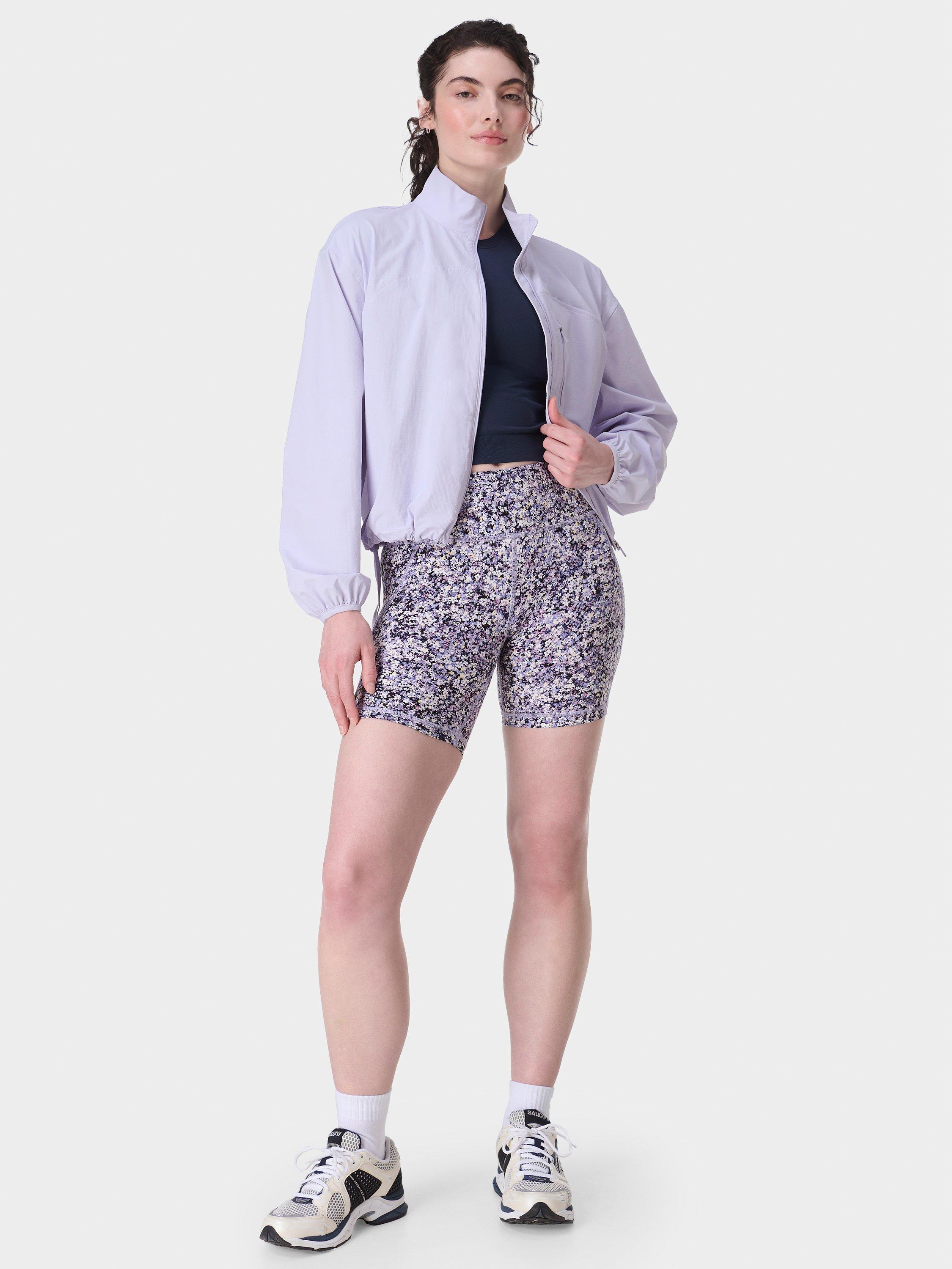 Product image 3 of 8, which shows Sweaty Betty Power 6" Biker Shorts, Purple Meadow Print, XXS