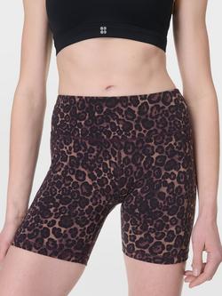 Sweaty Betty Power 6" Biker Shorts, Brown Wild Leopard Print